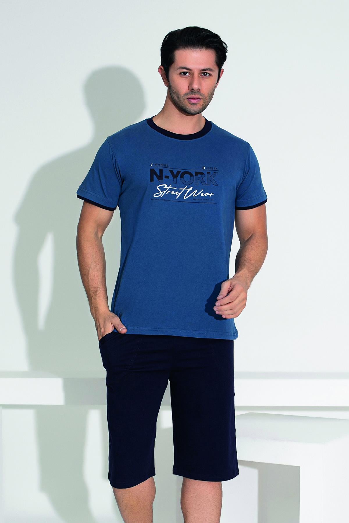 Erkek Şort Tshirt Pijama Takımı 25258 Lacivert