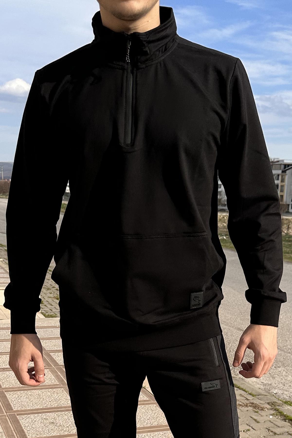 Erkek Sweatshirt Fermuar Detaylı 6933 Siyah
