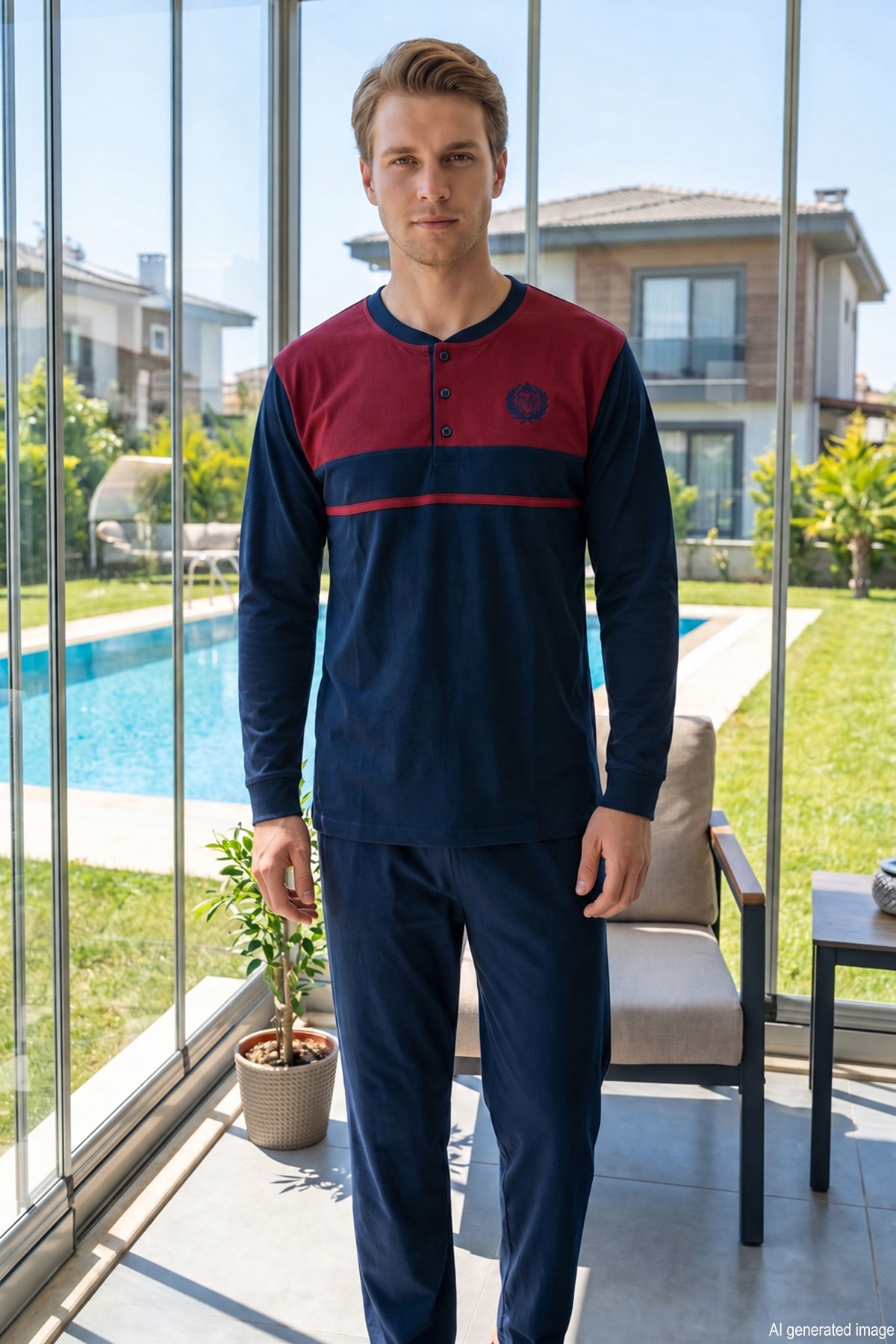 Erkek Uzun Kol Penye Pijama Takımı 3020 Lacivert