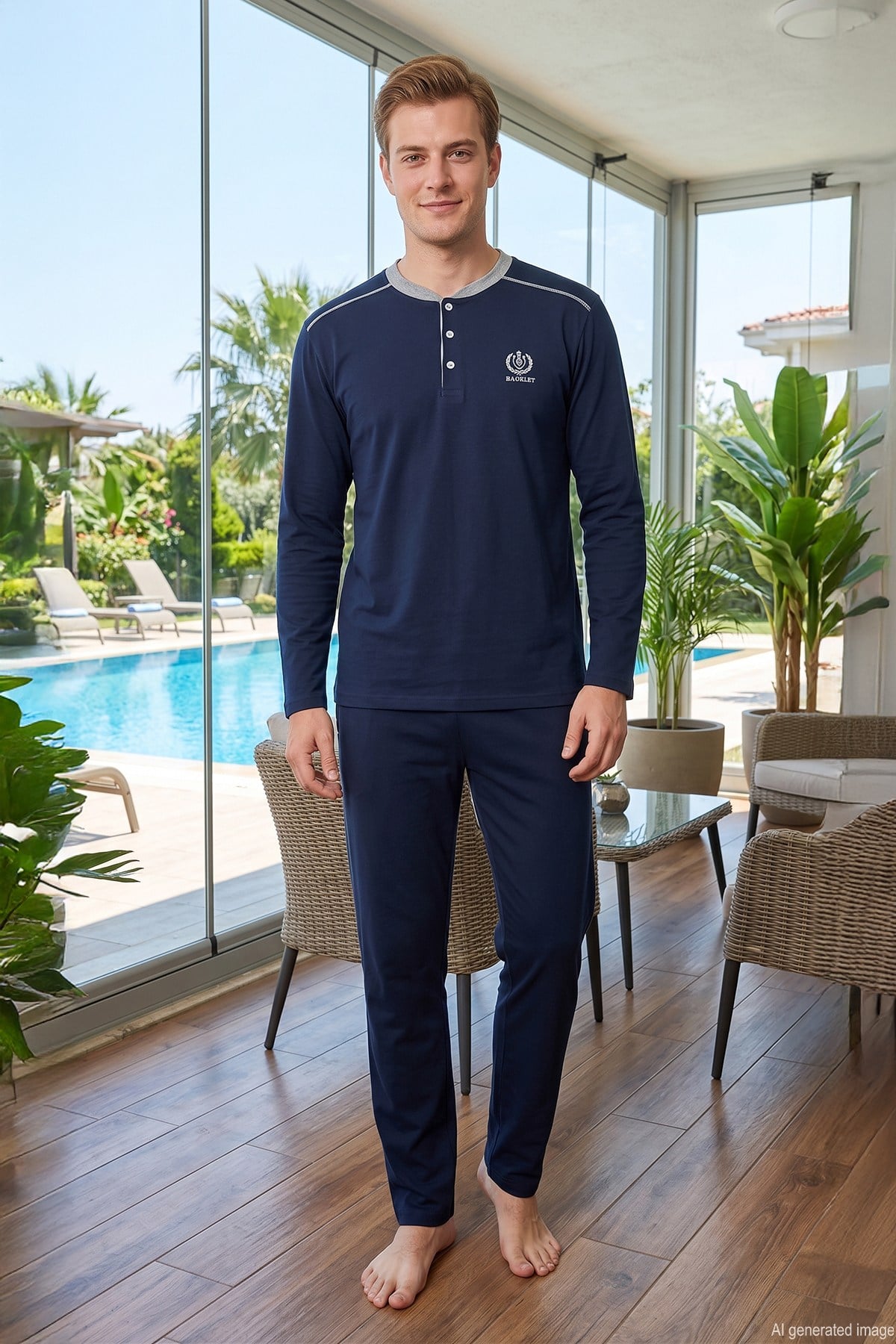 Erkek Uzun Kol Penye Pijama Takımı 3070 Lacivert01