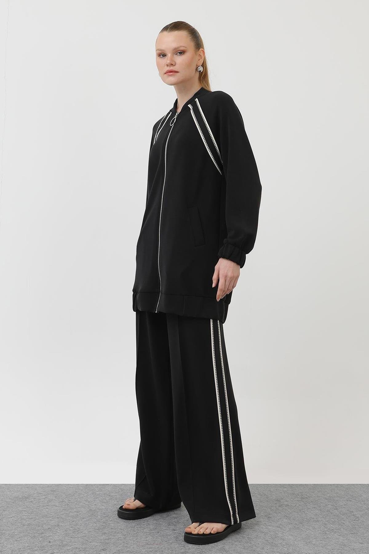 Fermuarlı Ceket Pantolon Modal Takım 14290 Siyah