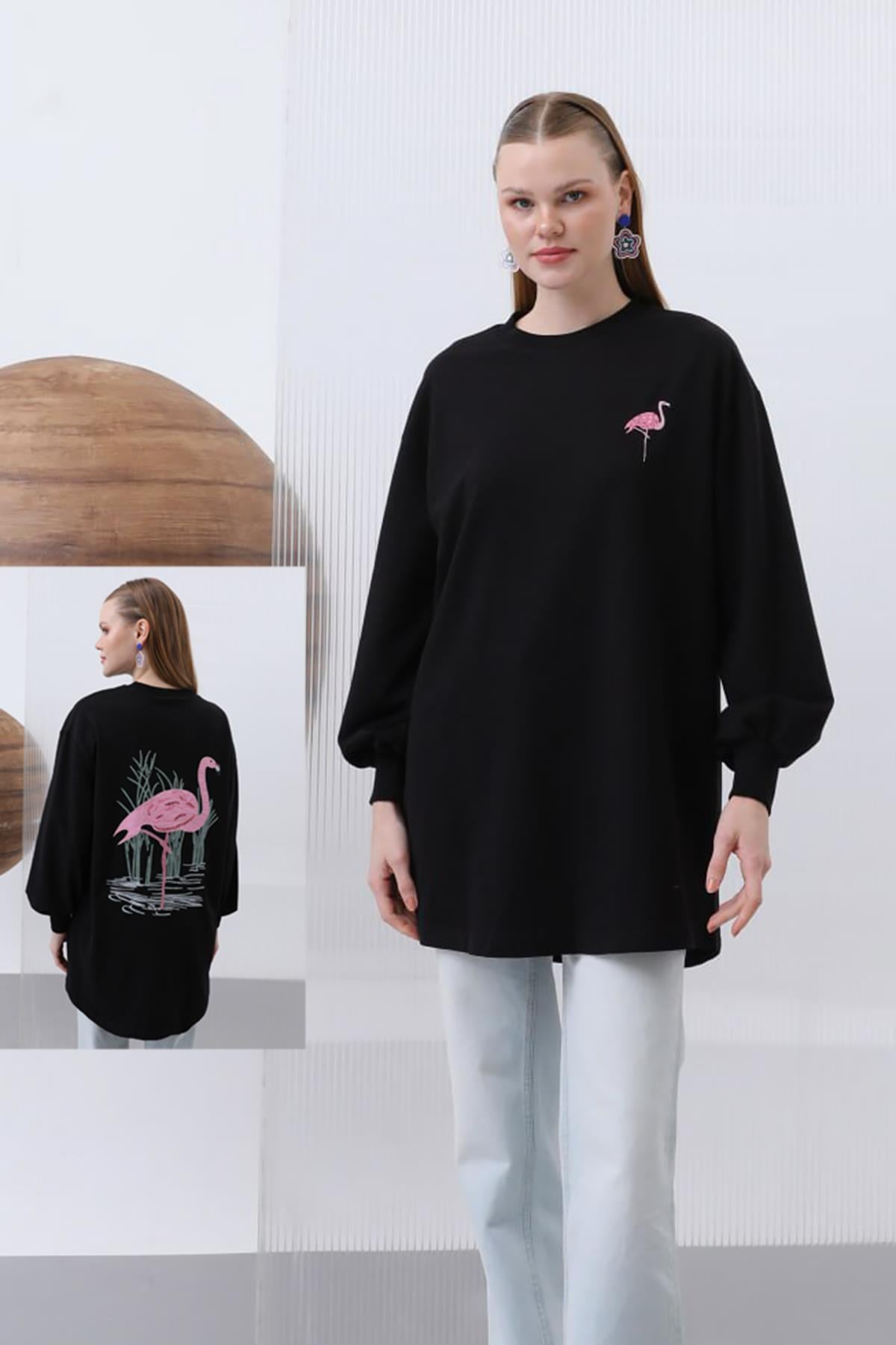 Flamingo Nakış Detay Tunik 10630 Siyah 