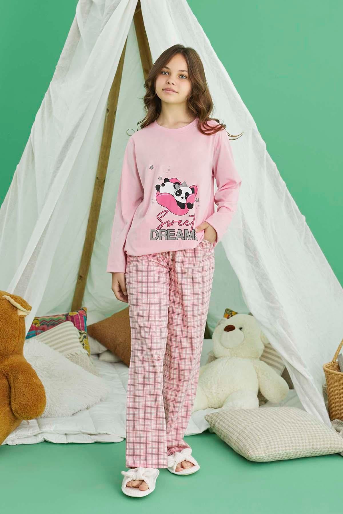 Genç Kız Aydoğan Pamuklu Pijama Takımı 240770 Pudra01