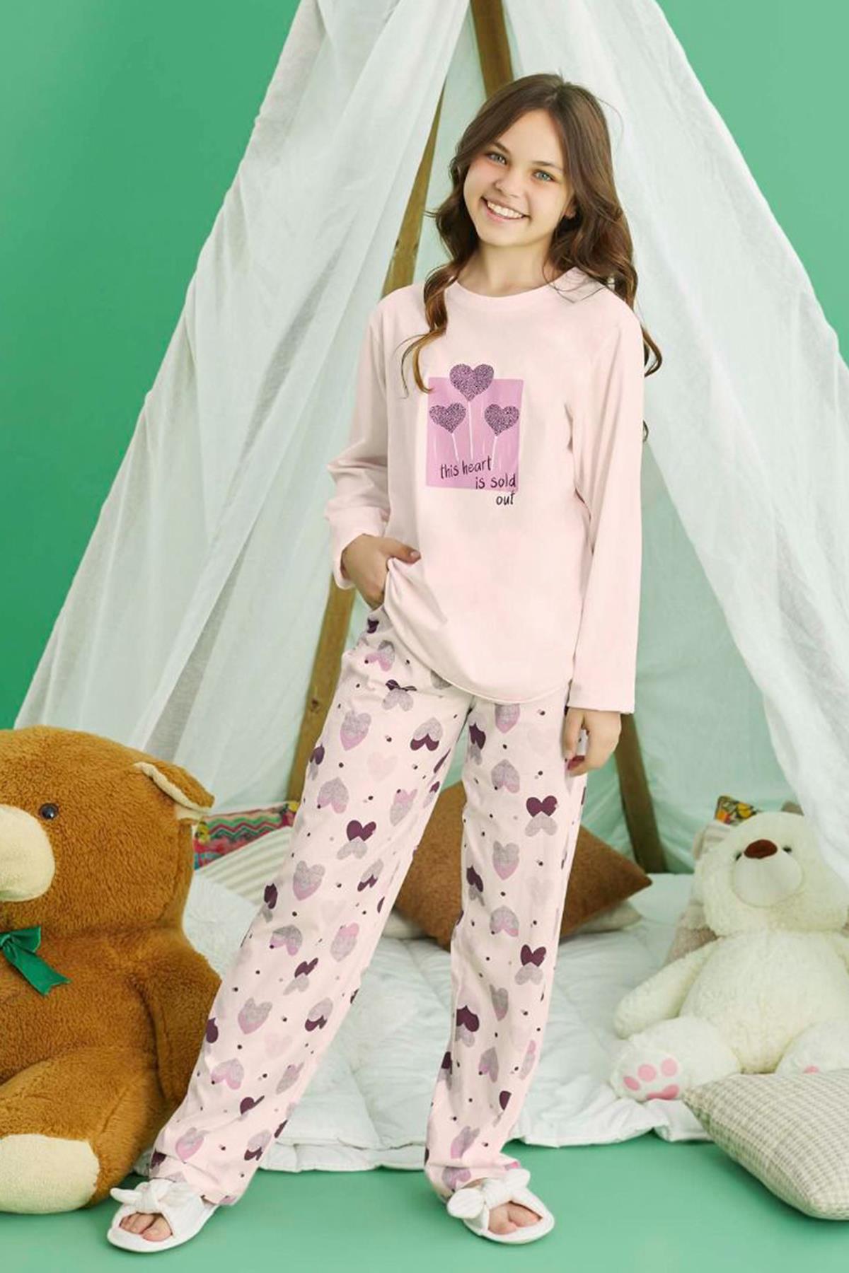 Genç Kız Aydoğan Pamuklu Pijama Takımı 240768 Pudra