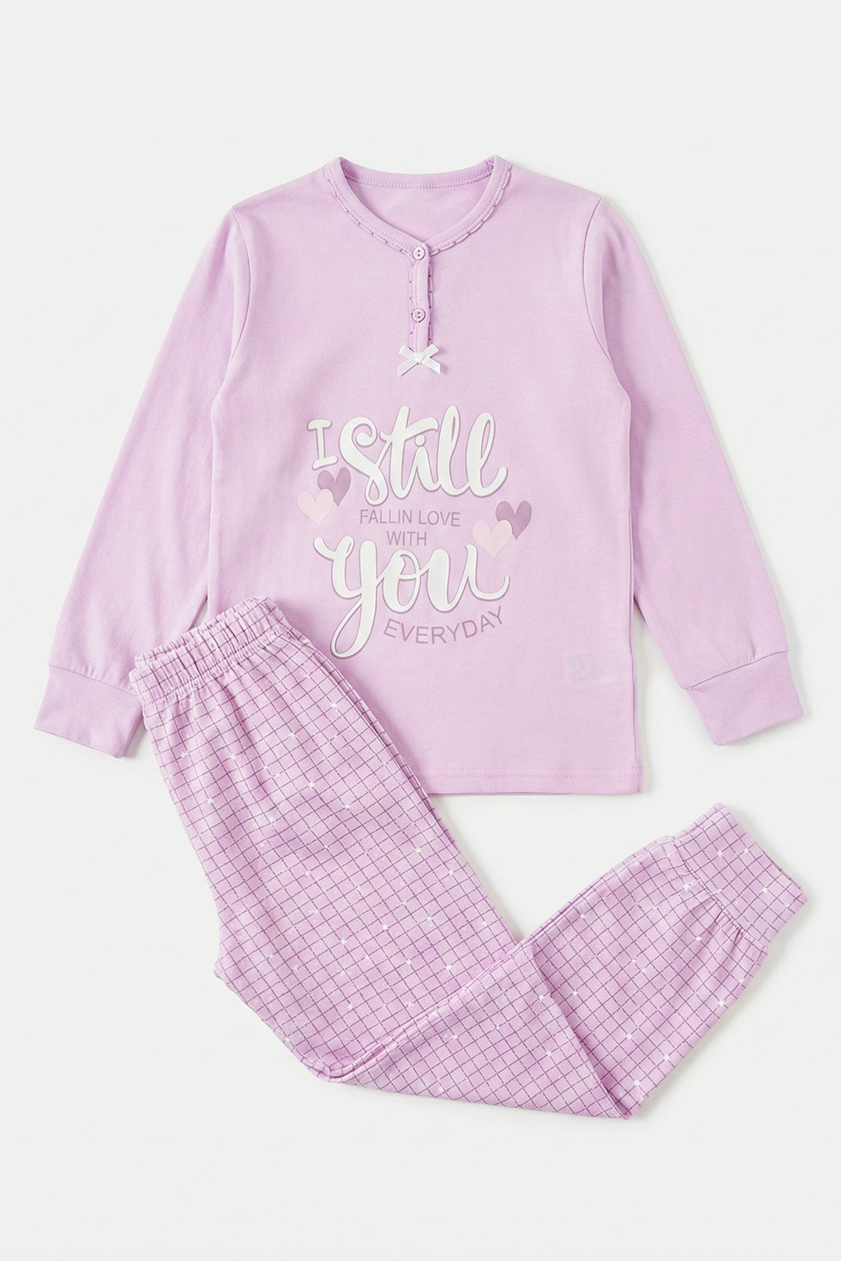 Genç Kız Pamuk Penye Pijama Takımı 6509 Lila