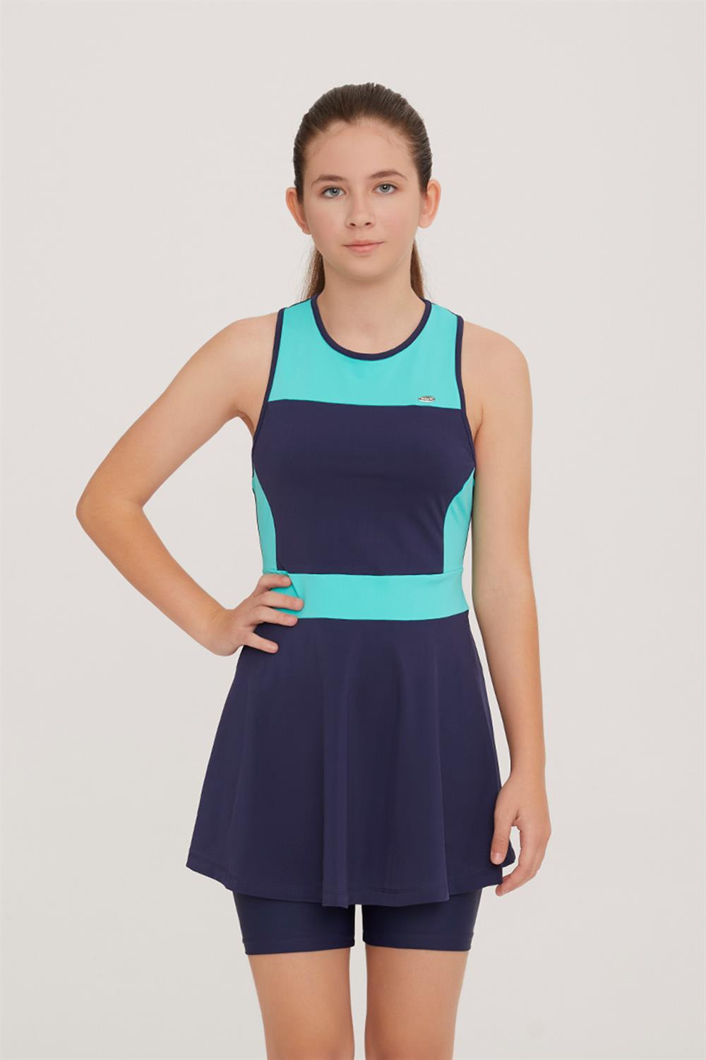 Genç Kolsuz Şortlu Yarı Kapalı Likralı Elbise Tesettür Mayo Nunny 5909 Mint Remsa Mayo