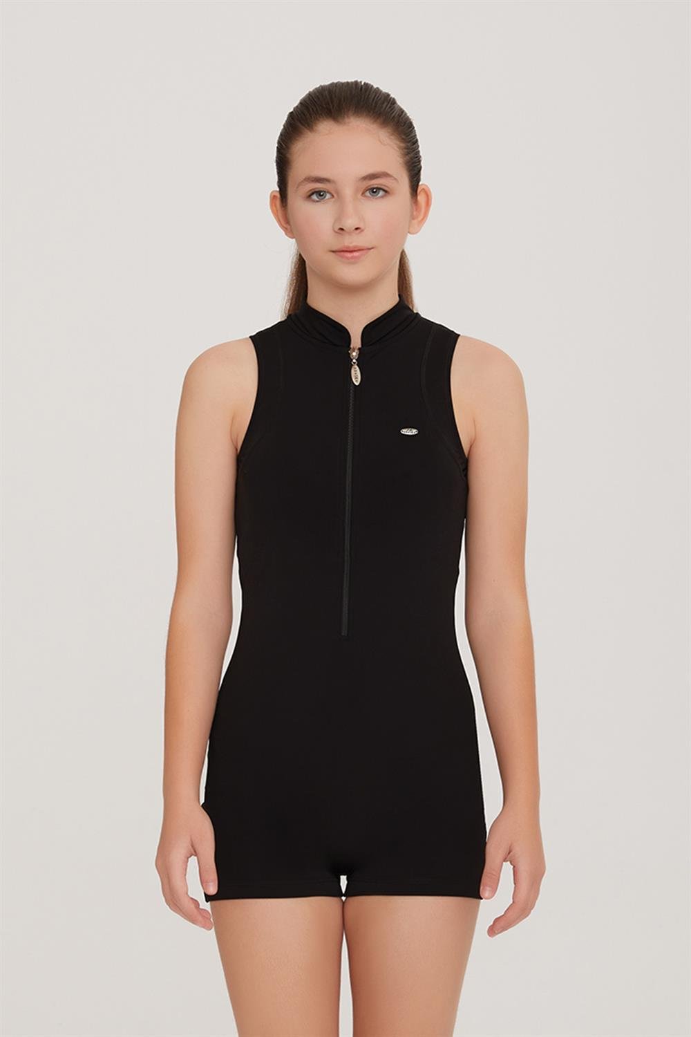 Genç Tulum Kolsuz Şortlu Yarı Kapalı Likralı Yüzücü Mayo Fleck 5910 Siyah Remsa Mayo