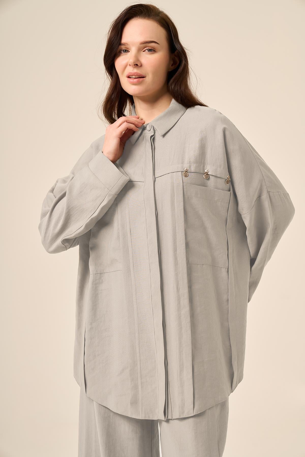 Gümüş Para İşlemeli Üstten Torba Cepli Pantolonlu Pasion Takım 5905 Taş