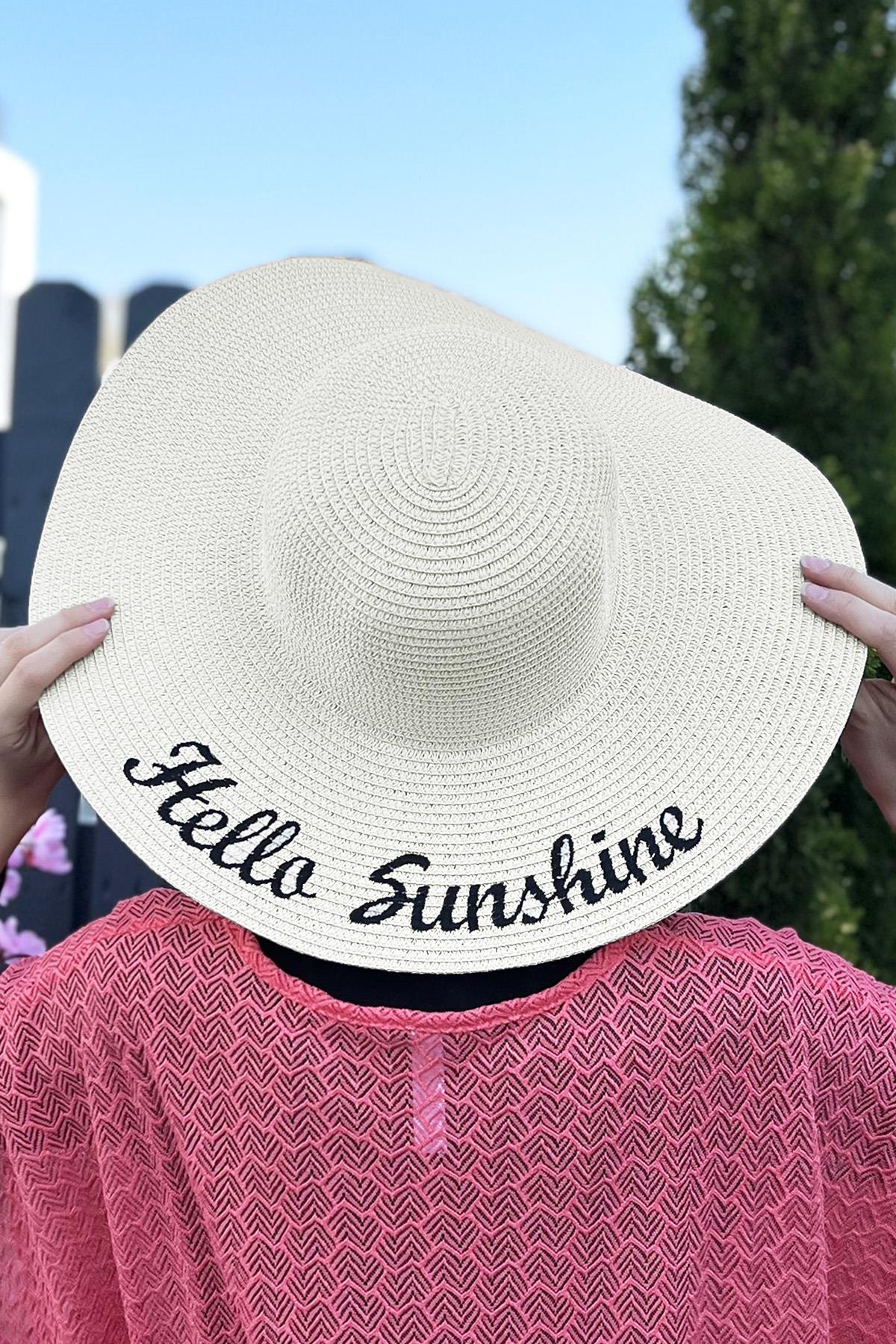 Hello Sunshine Yazılı Hasır Şapka Ekru RŞ-22