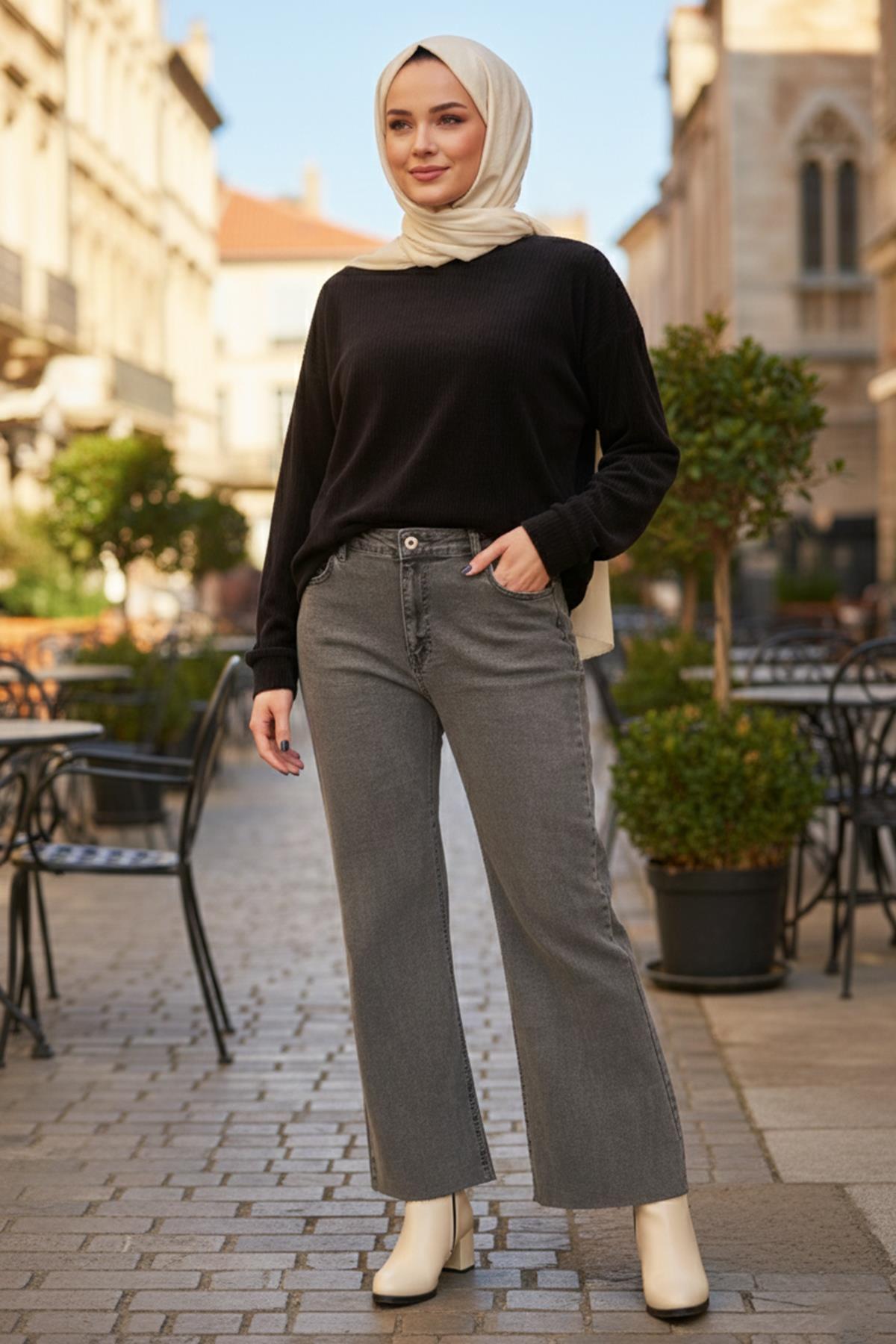 İspanyol Paça Kot Pantolon 2663 Antrasit