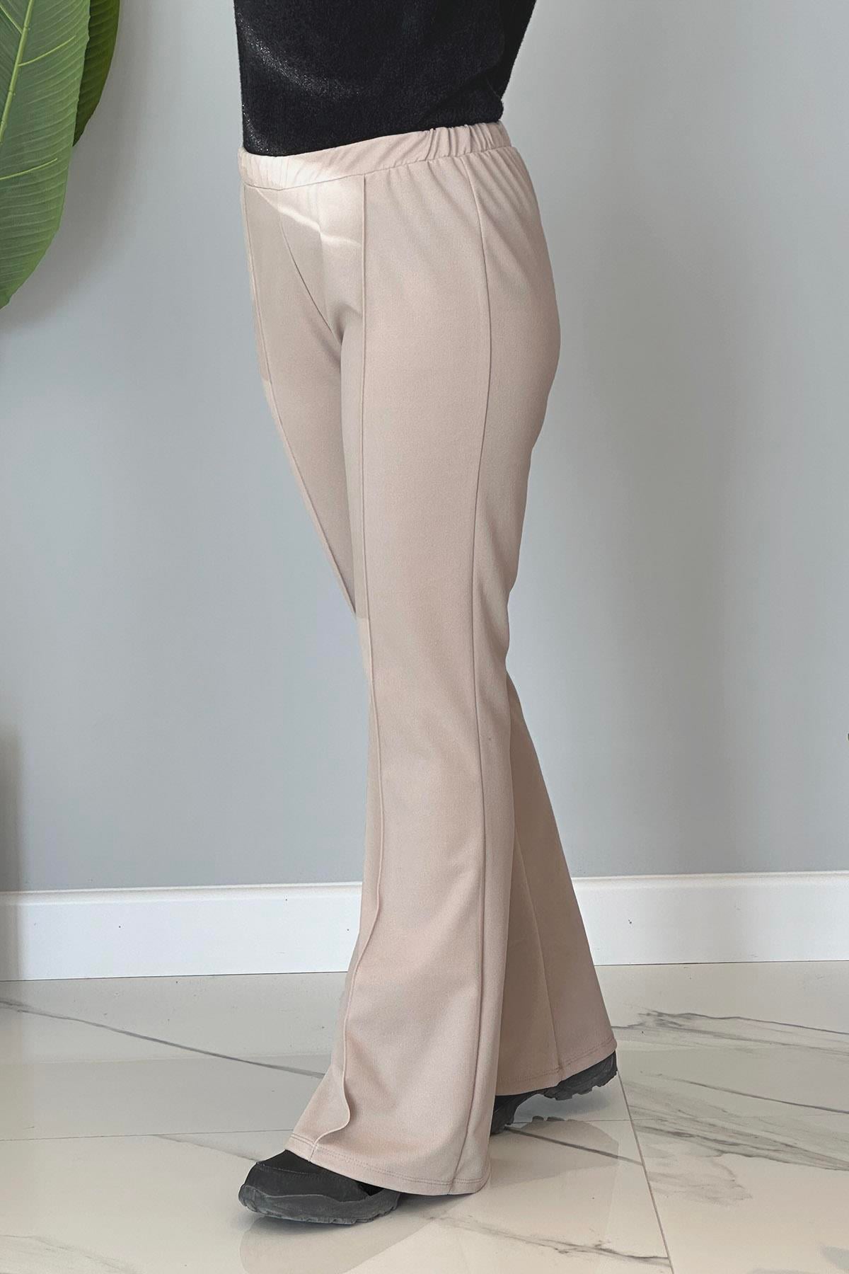 İspanyol Paça Krep Pantolon 4025 Taş