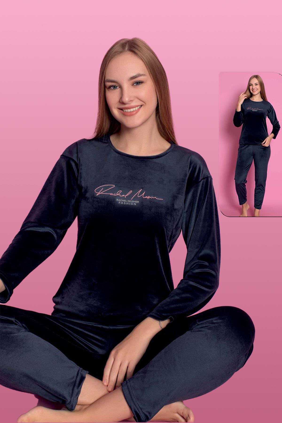 Kadife Kadın Pijama Takımı 25500-82 Lacivert
