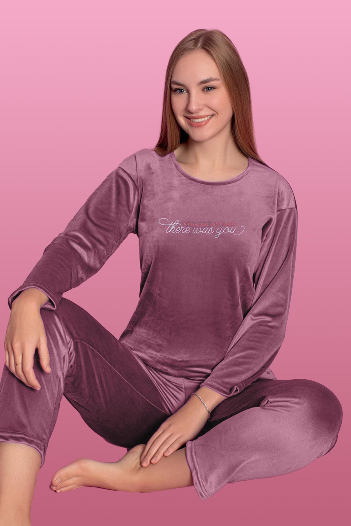 Kadife Kadın Pijama Takımı 25500-92 Pudra