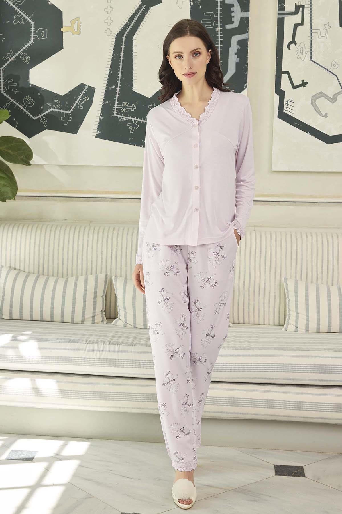 Kadın Aydoğan Dantelli Pijama Takımı 240608 Lila