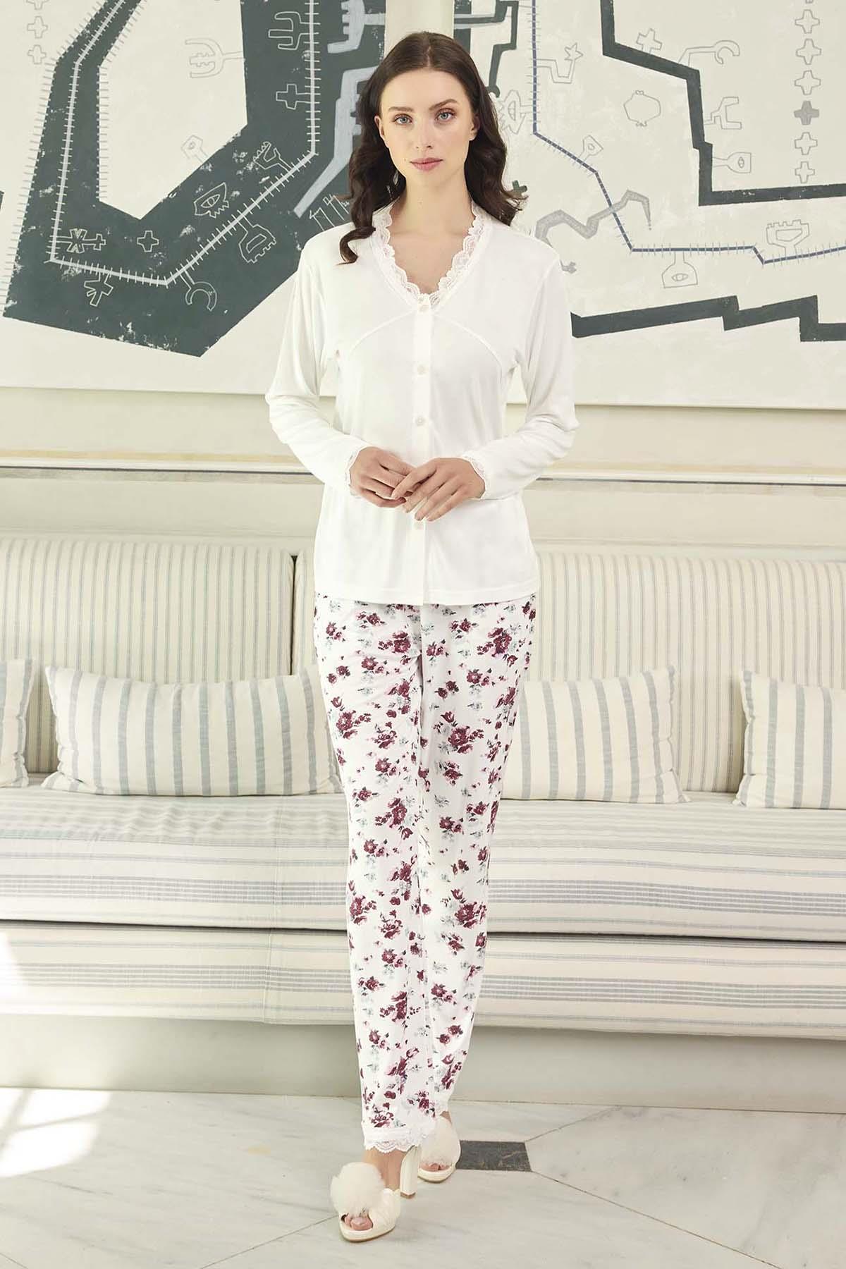 Kadın Aydoğan Dantelli Pijama Takımı 240606 Ekru