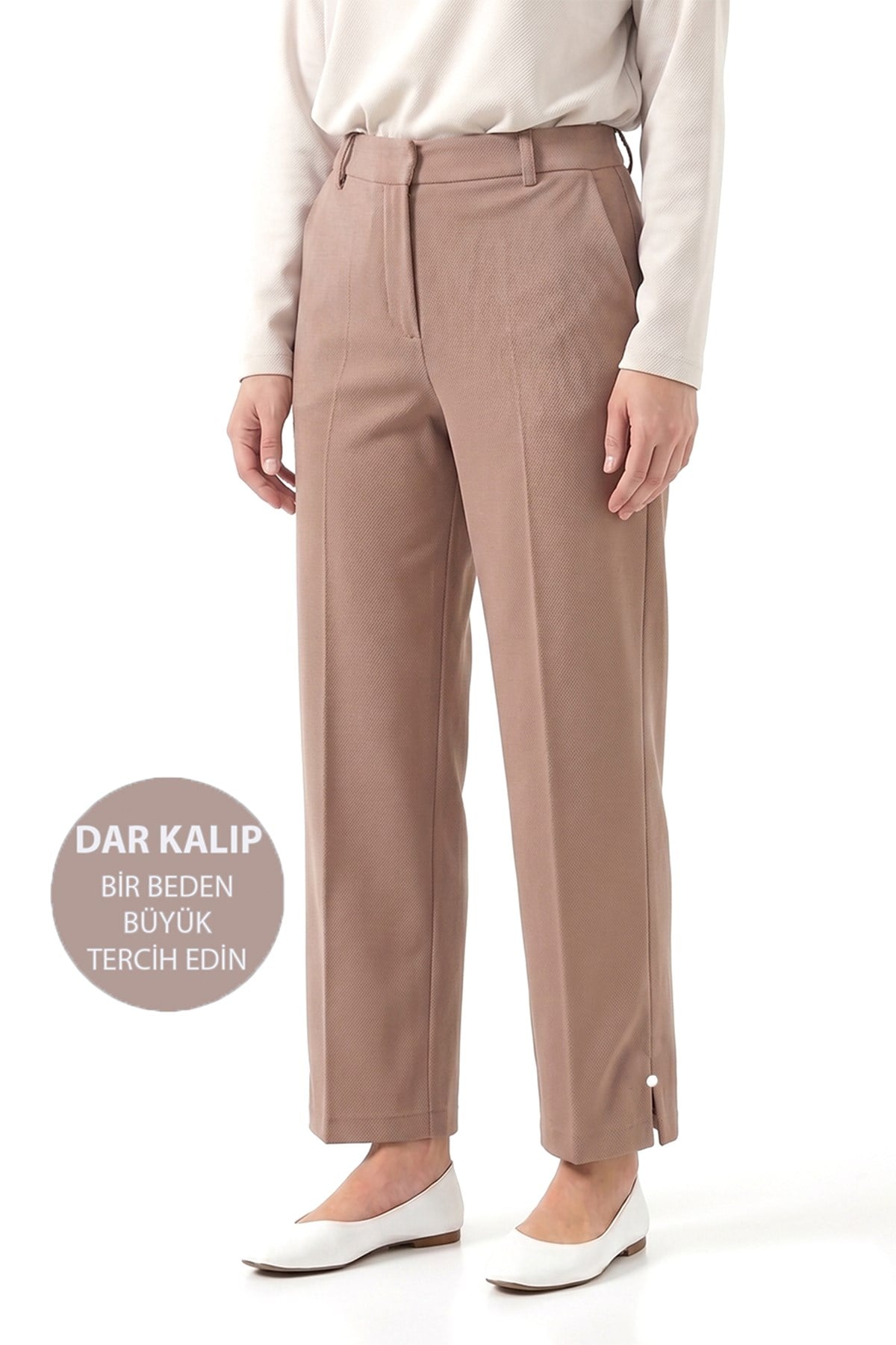 Kadın Bilek Boy Kumaş Pantolon 01 Vizon