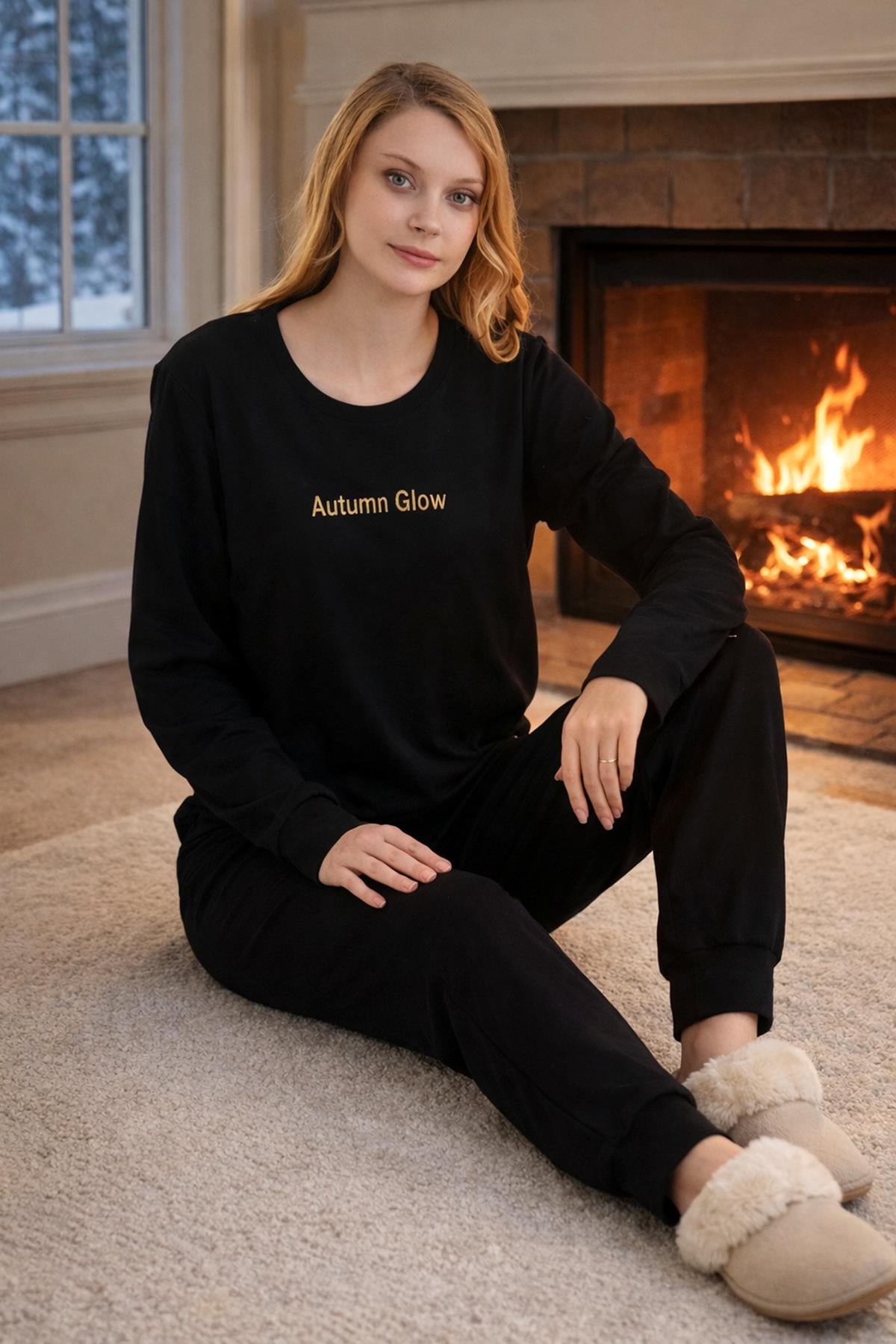 Kadın Kadife Kumaş Pijama Takımı 13165-2967 Siyah