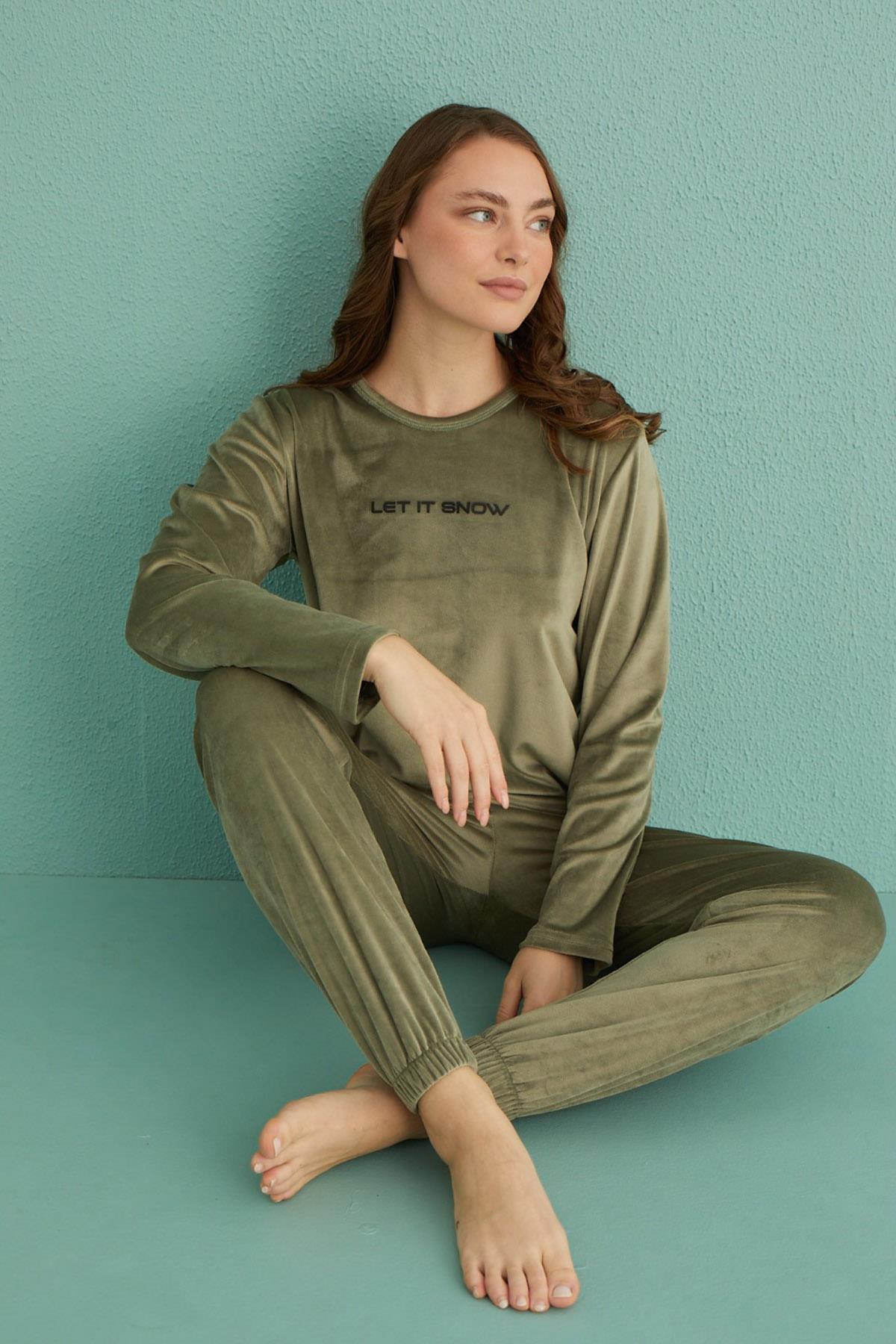 Kadın Kadife Pijama Takımı 13164-15 Yeşil