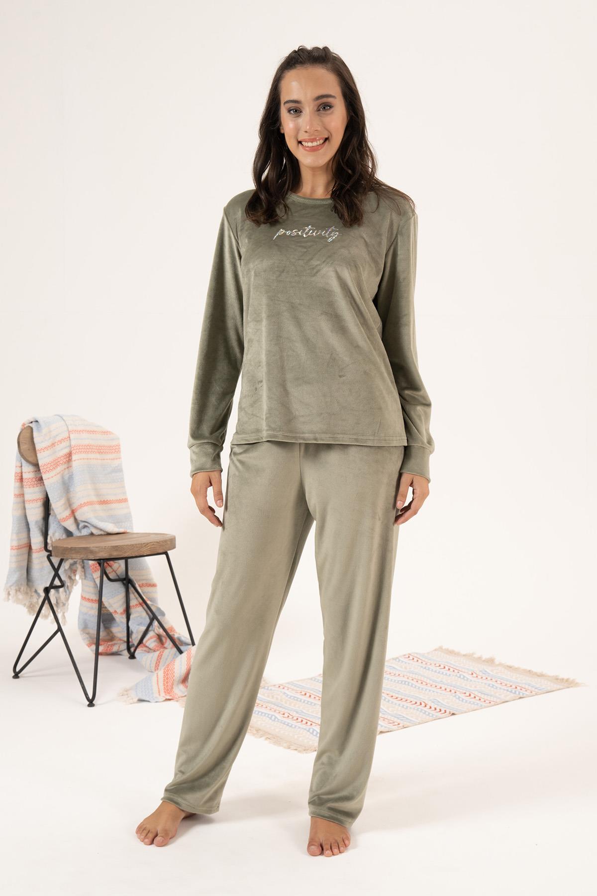 Kadın Kadife Pijama Takımı 24383 Yeşil
