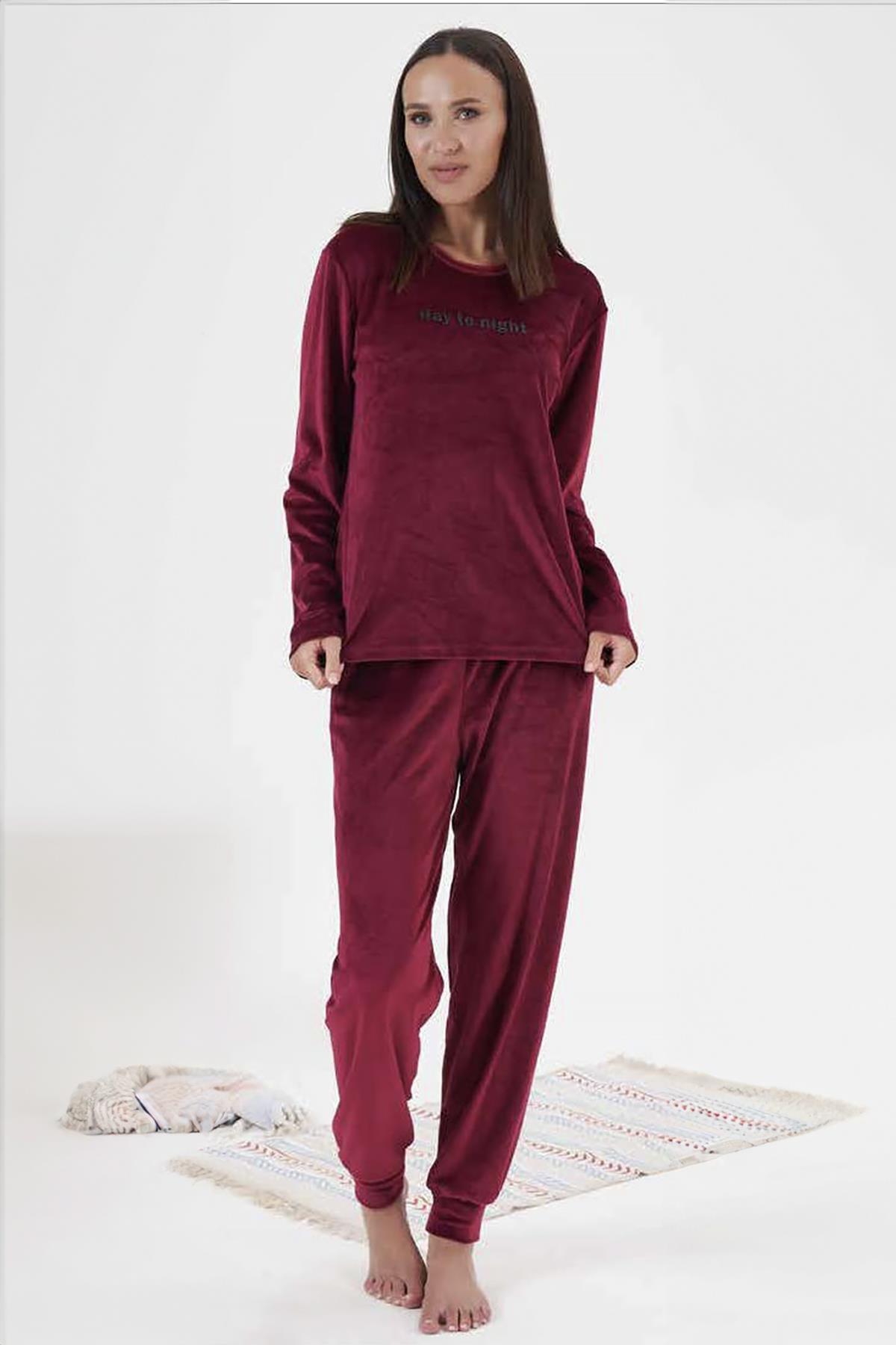 Kadın Kadife Pijama Takımı 24388 Bordo