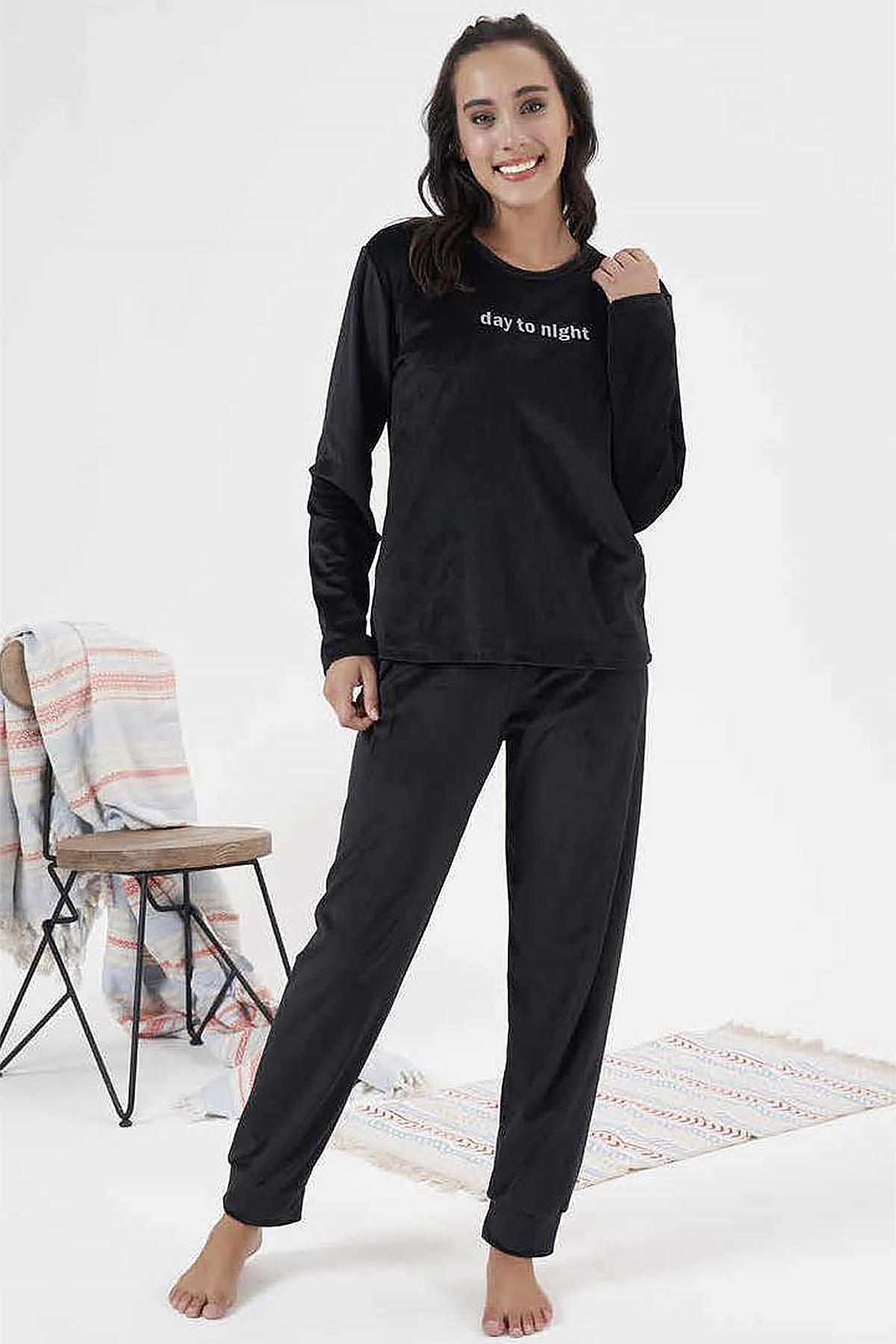 Kadın Kadife Pijama Takımı 24388 Siyah