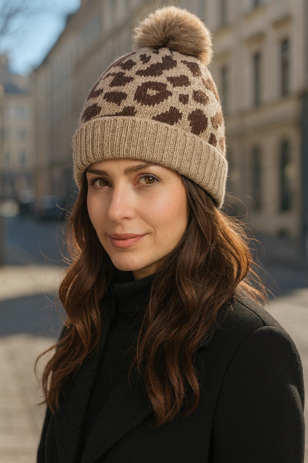 Kadın Leopar Desen İçi Kürklü Bere RKŞ-1145 Leopar