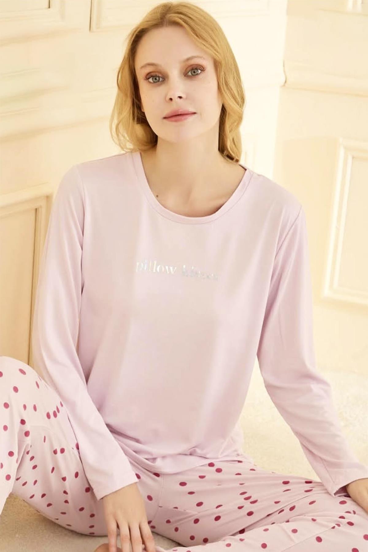Kadın Milan Kumaş Pijama Takımı 50902-2375 Toz Pembe