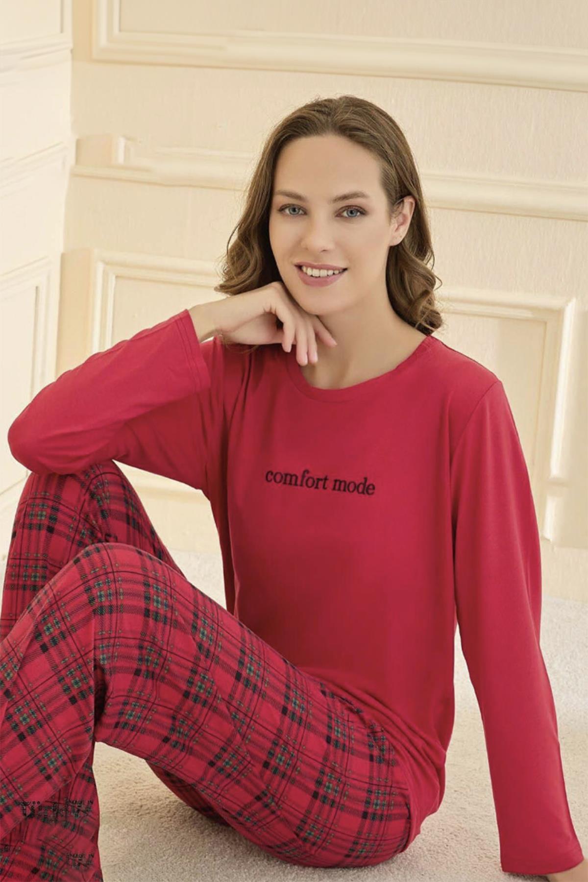 Kadın Milan Kumaş Pijama Takımı 50902-2759 Kırmızı