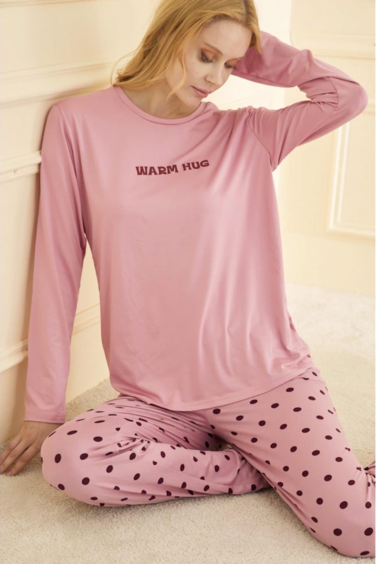 Kadın Milan Kumaş Pijama Takımı 50902-2392 Pudra
