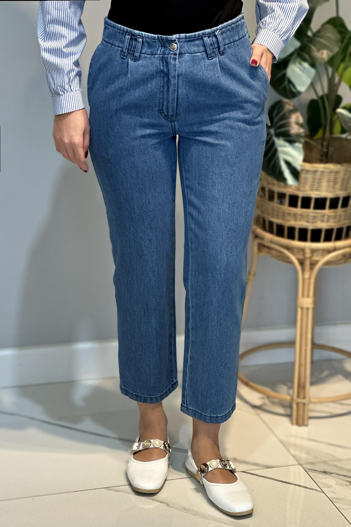 Kadın Mom Jean Pantolon 16031 Mavi