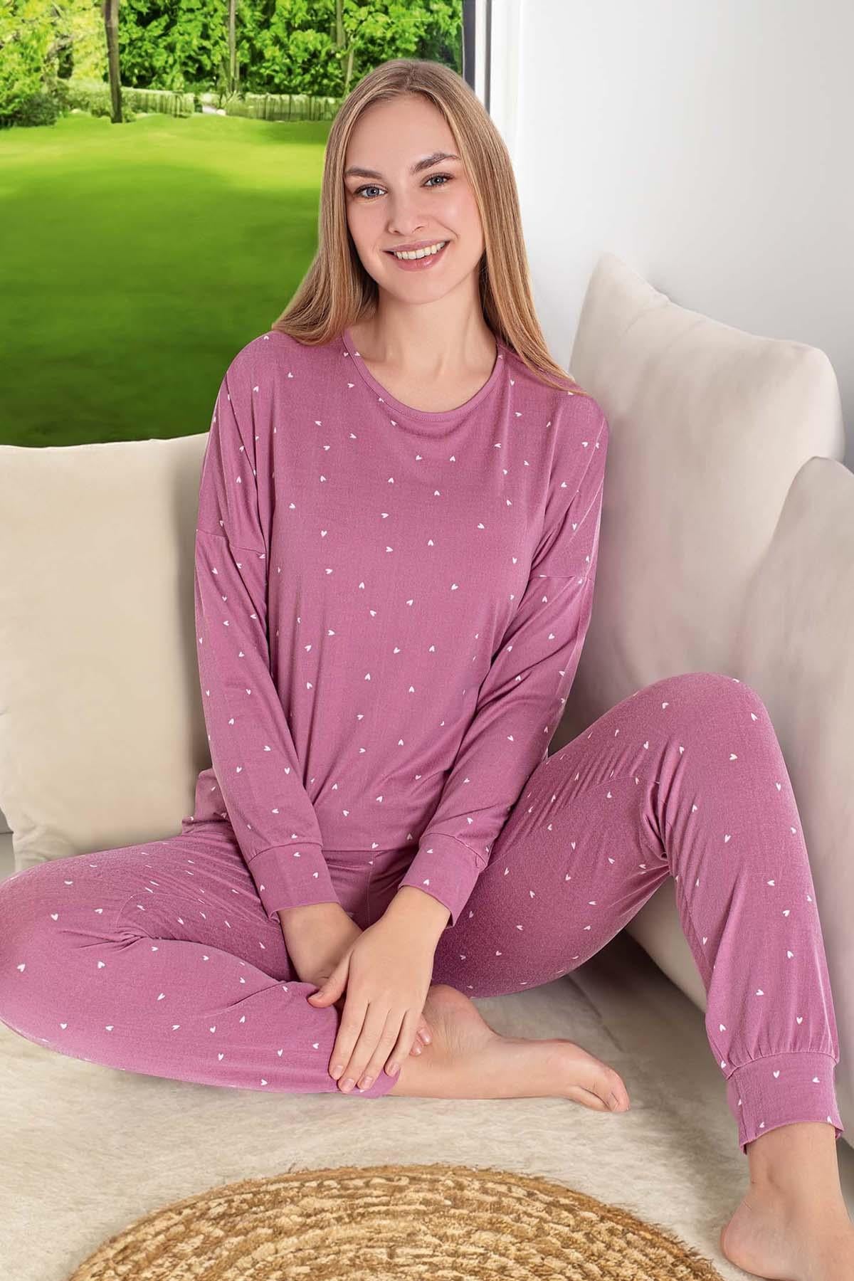 Kadın Napoli Uzun Kol Pijama Takımı 240981 Pembe01