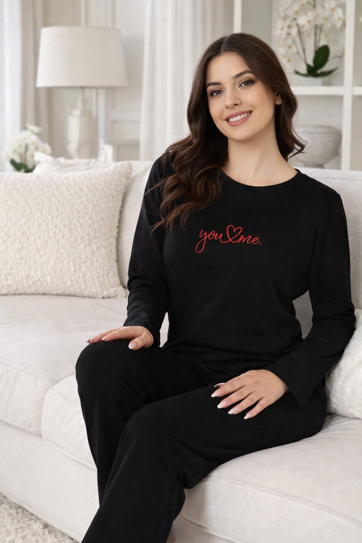 Kadın Önü Yazılı Suprem Pijama Takımı 0607 Siyah07