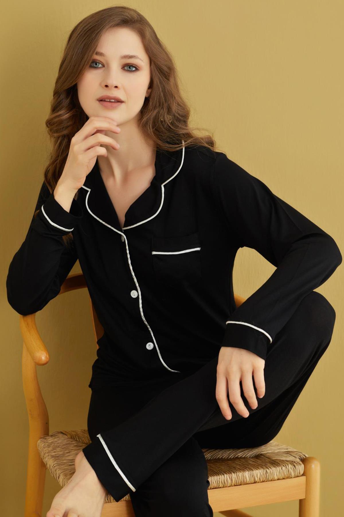 Kadın Pamuklu Pijama Takımı 52004 Siyah