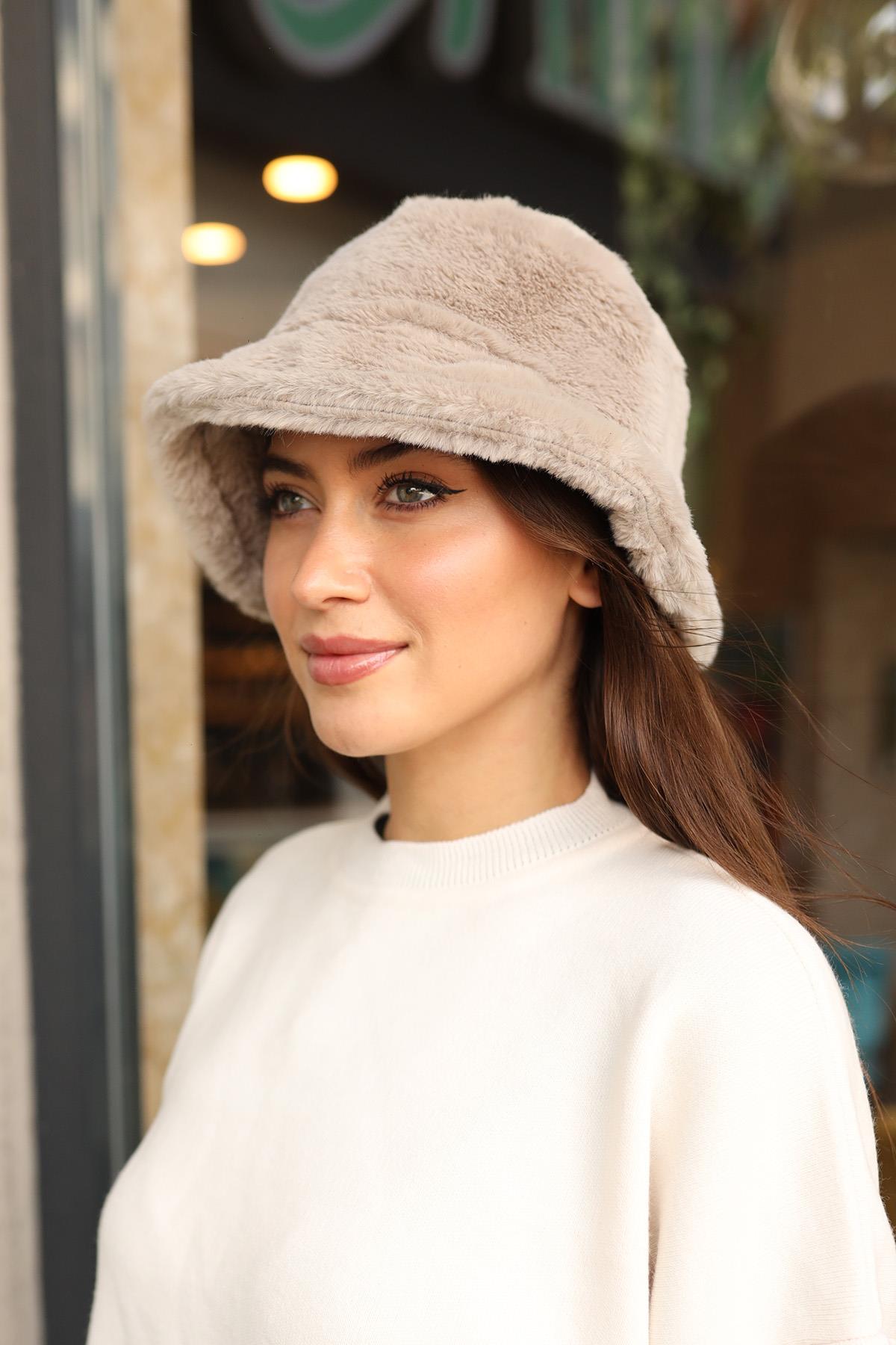 Kadın Peluş Bucket Şapka RKŞ-01 Taş