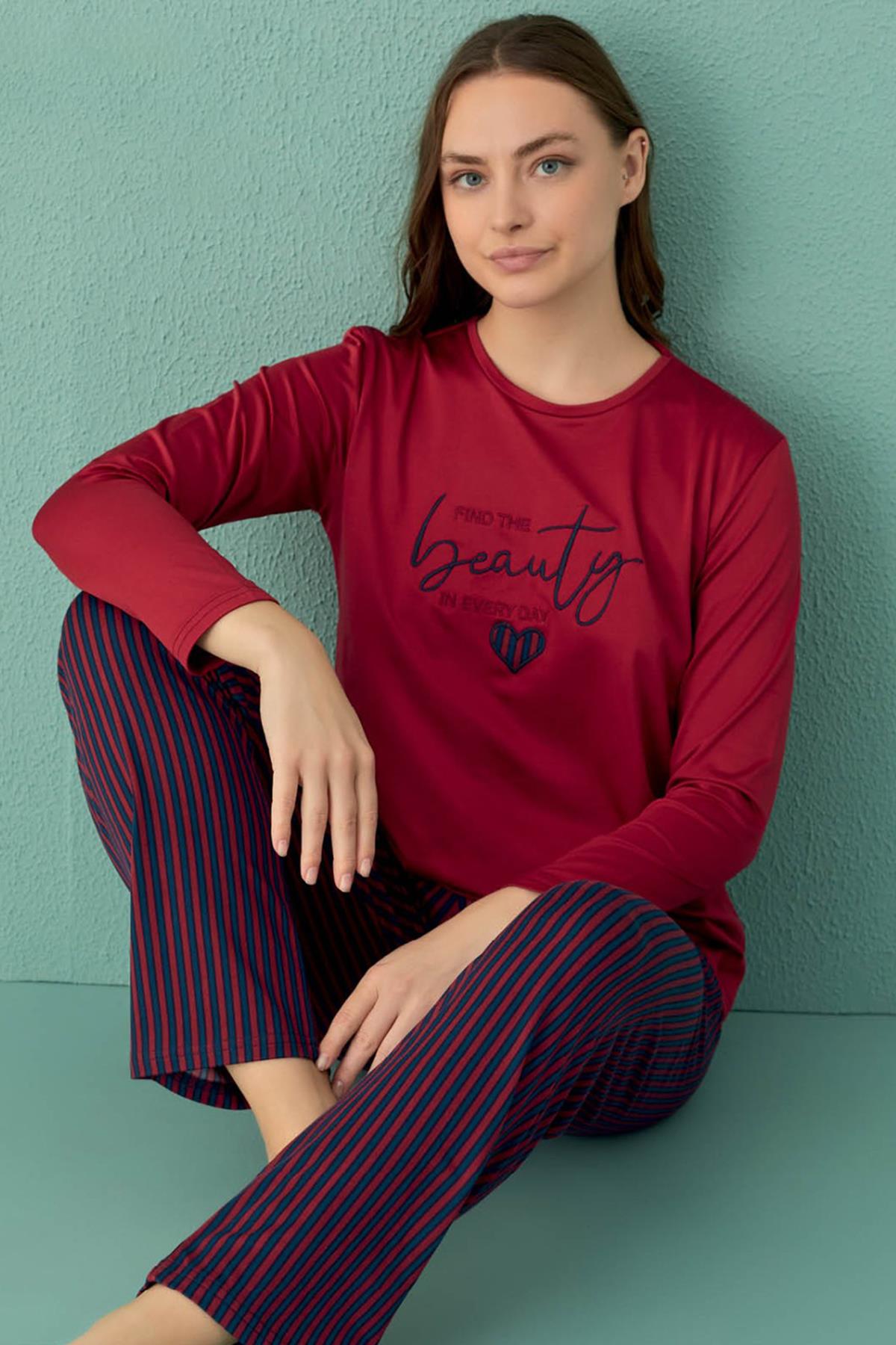 Kadın Pijama Takımı Sandy Kumaş 19102-340 Bordo