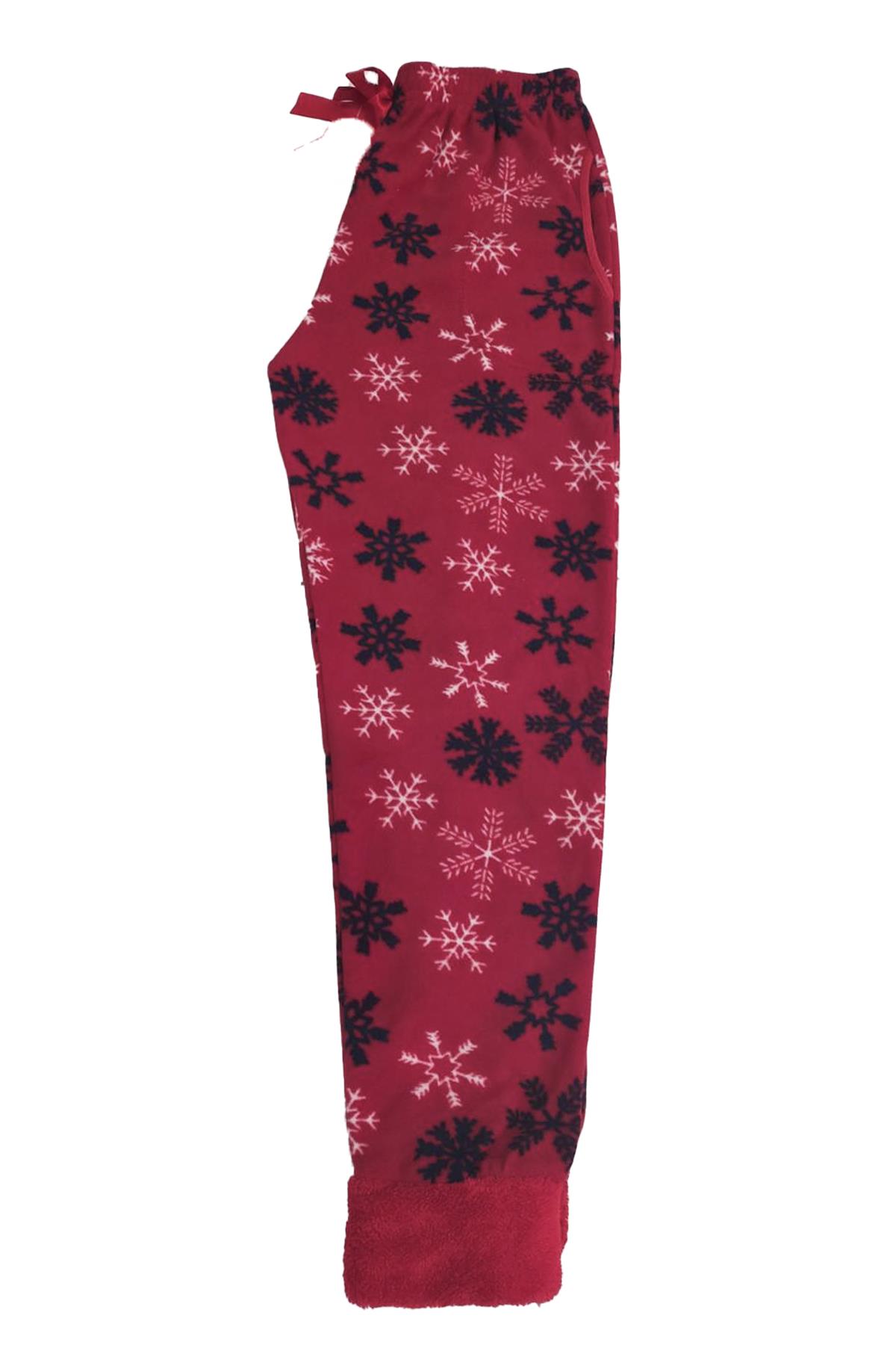 Kadın Polar Manşetli Pijama Tek Alt Kar 130 Bordo
