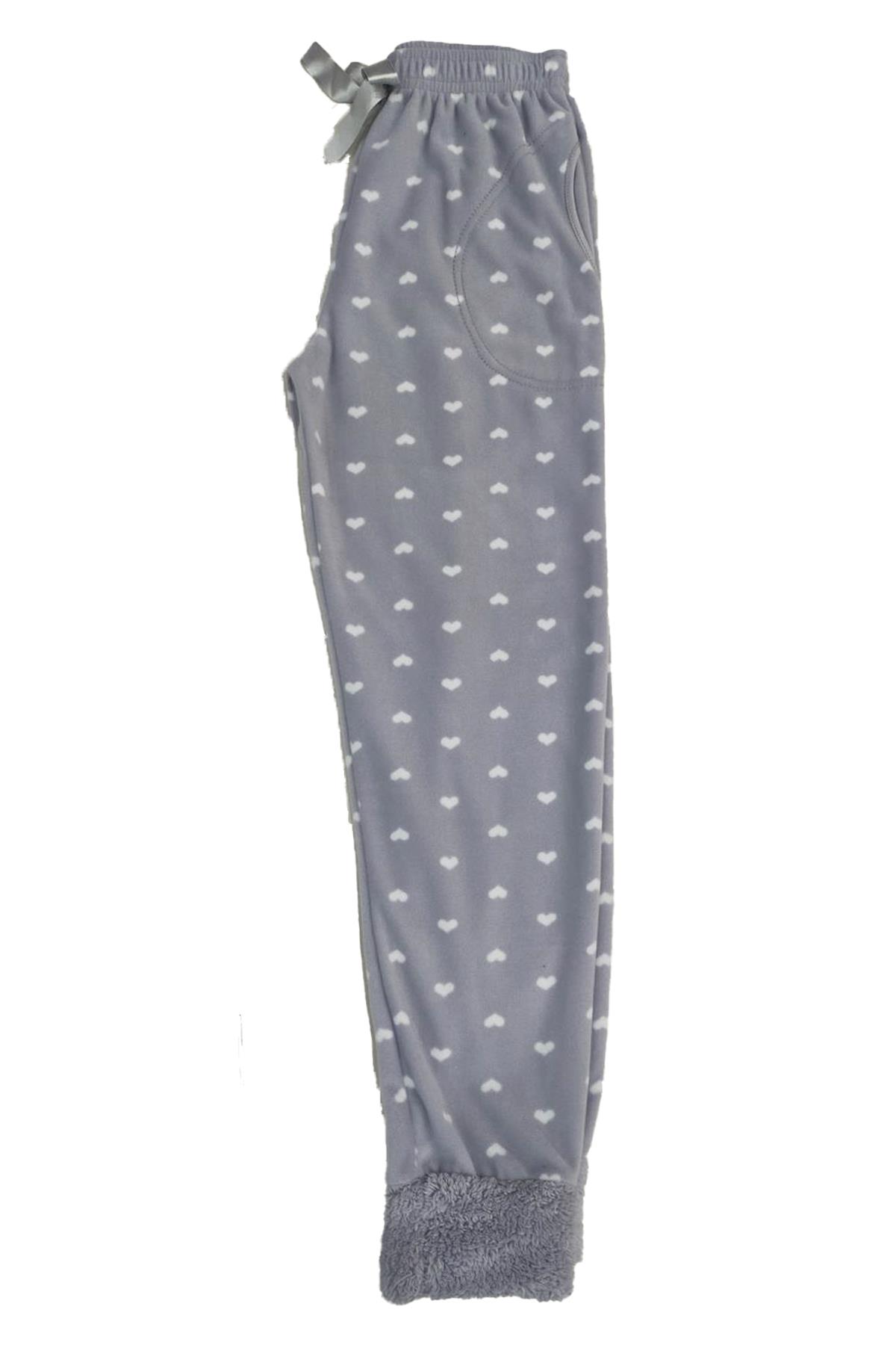 Kadın Polar Manşetli Pijama Tek Alt Kalp 130 Gri
