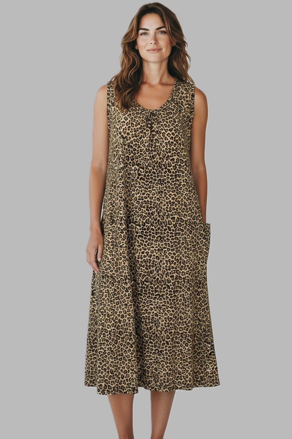 Kadın Sıfır Kol Viskon Elbise Pijama 25235-6 Bej