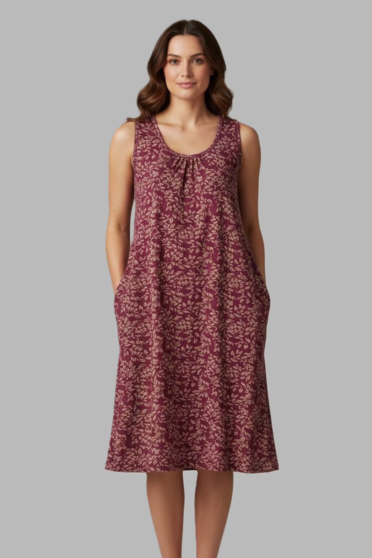 Kadın Sıfır Kol Viskon Elbise Pijama 25235-5 Mürdüm