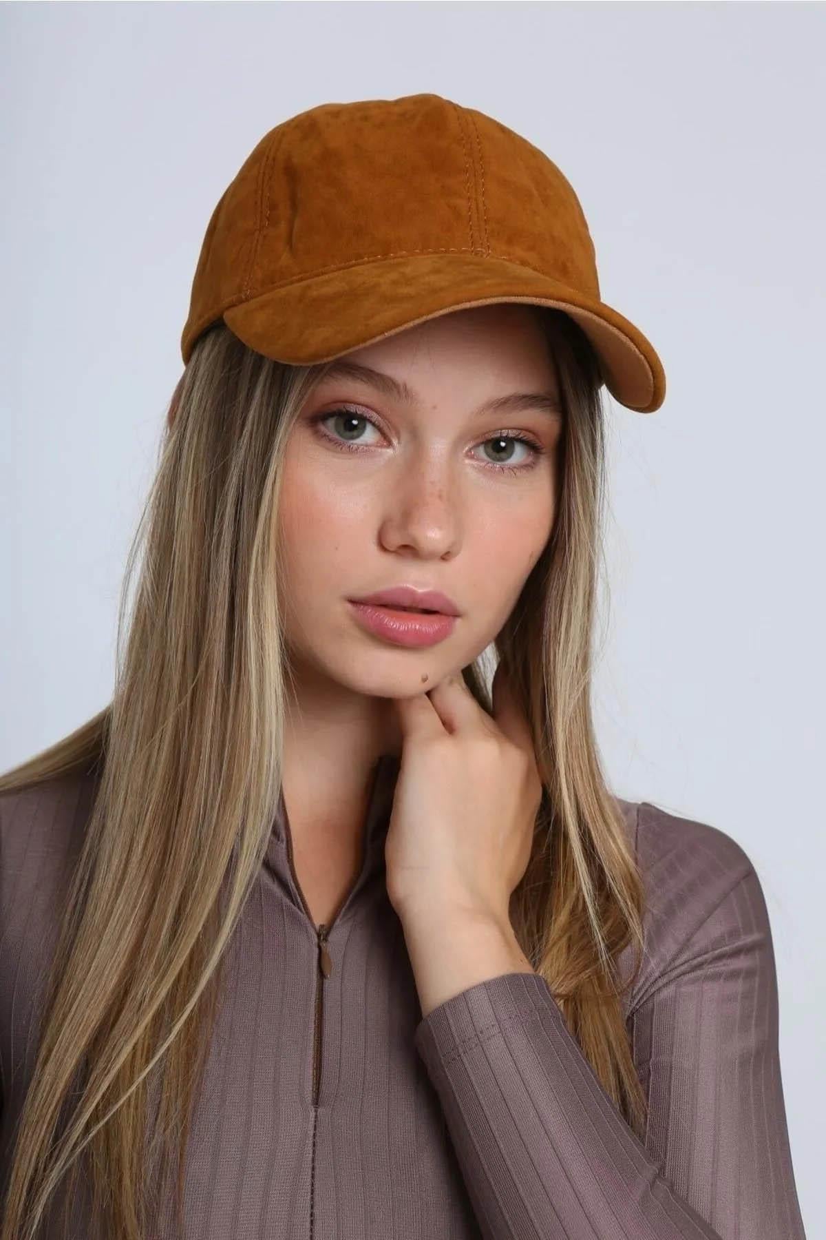 Kadın Süet Kep Şapka RKŞ-12 Camel