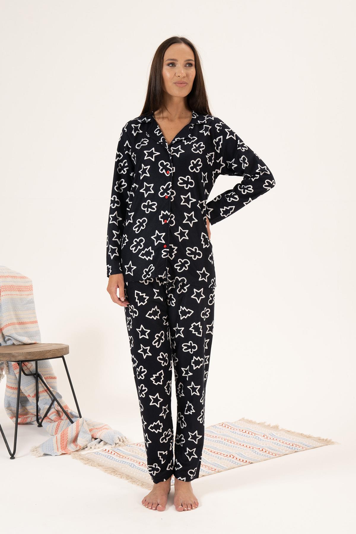 Kadın Süet Pijama Takımı 24345 Siyah