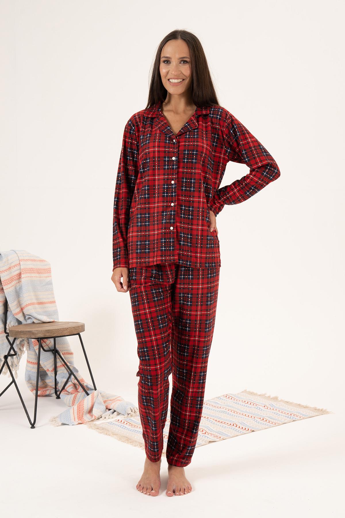 Kadın Süet Pijama Takımı 24346 Kırmızı