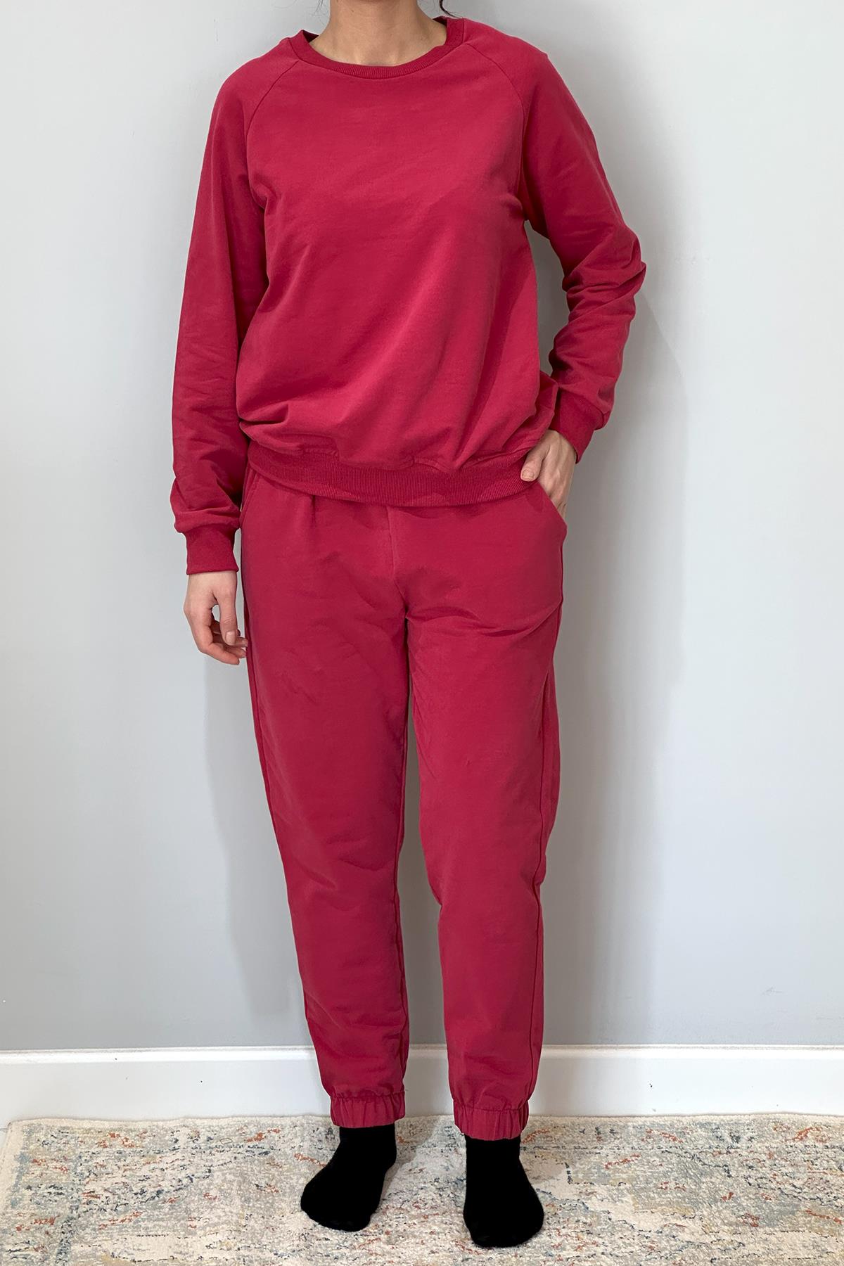 Kadın Sweatshirt Paçası Lastikli Eşofman Takımı 8006 Bordo