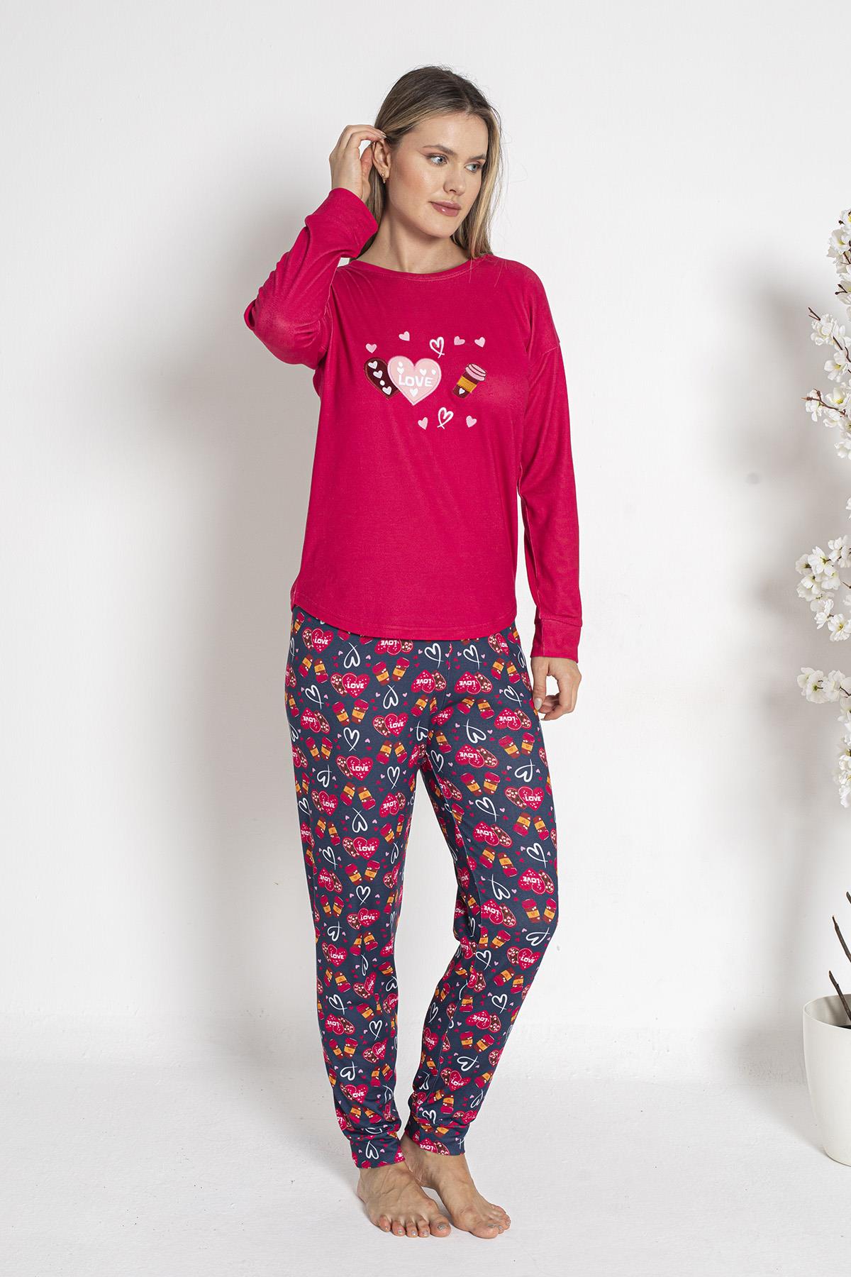 Kadın Termal Pijama Takımı 24489 Fuşya