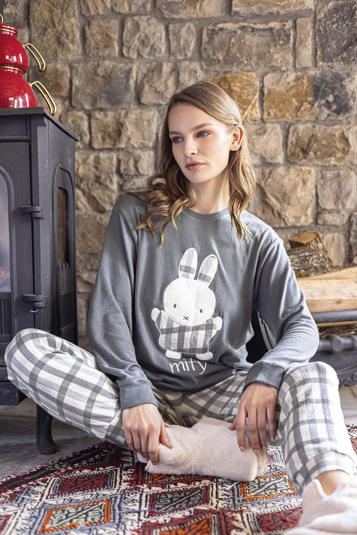 Kadın Termal Uzun Kol Pijama Takımı 30062 Gri