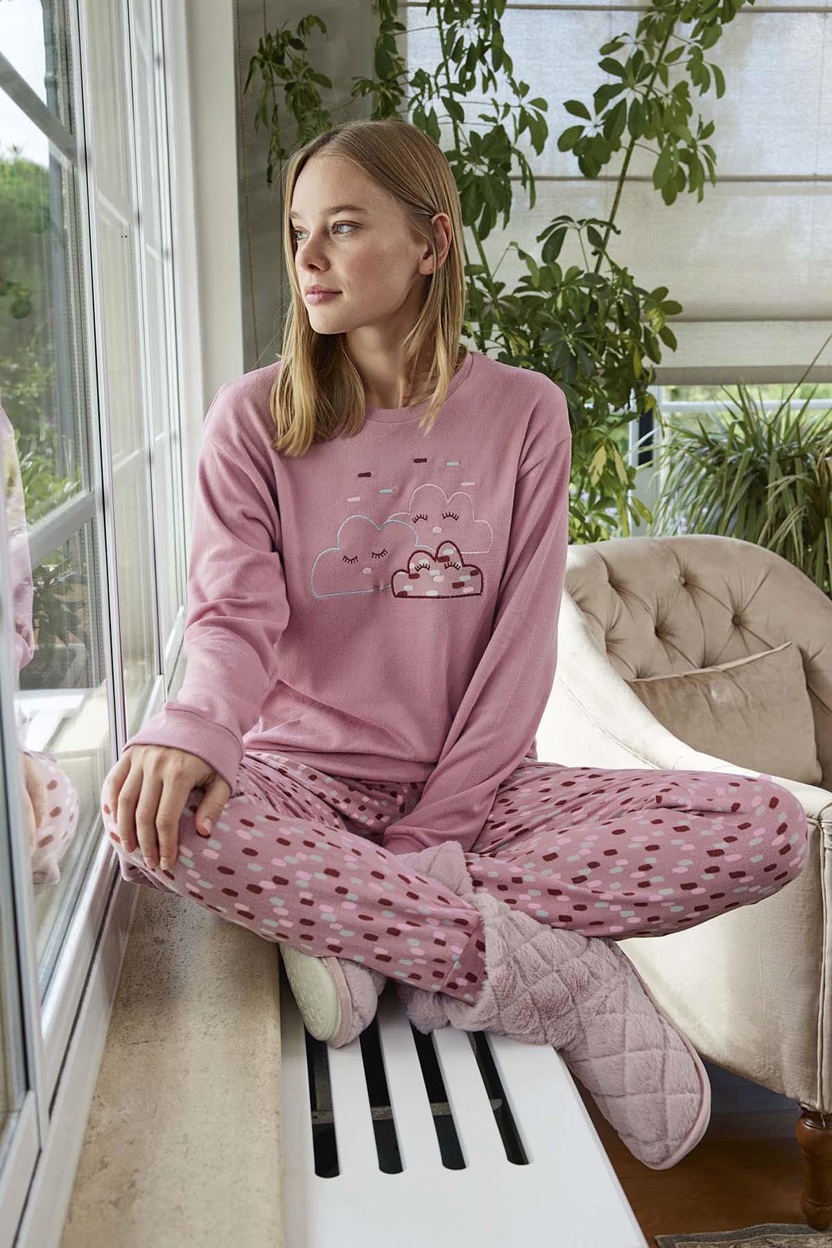 Kadın Termal Uzun Kol Pijama Takımı 30021 Pembe