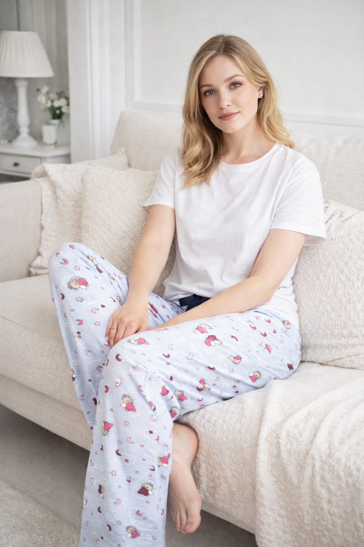 Kadın Viskon Kumaş Penye Tek Pijama Alt 20 Buz Mavi