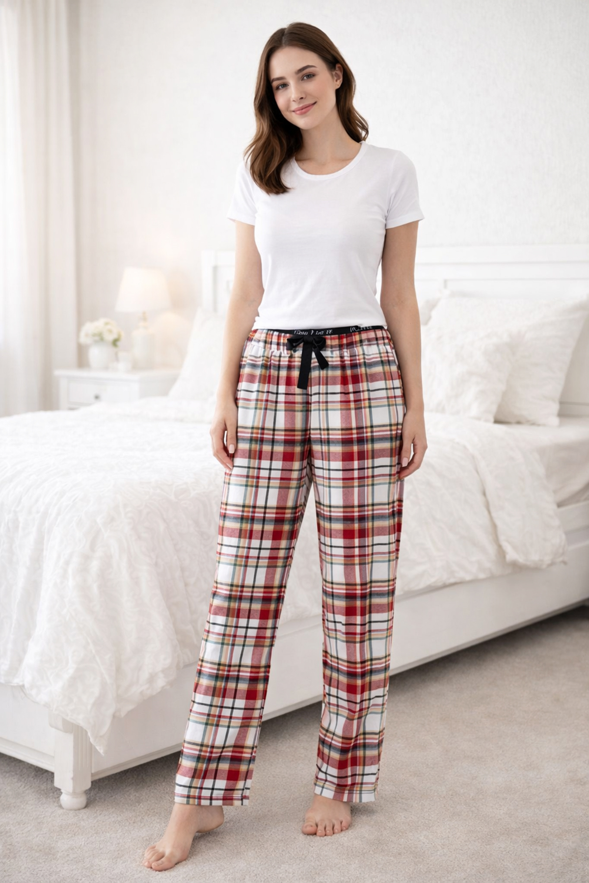 Kadın Viskon Kumaş Penye Tek Pijama Alt 18 Kırmızı