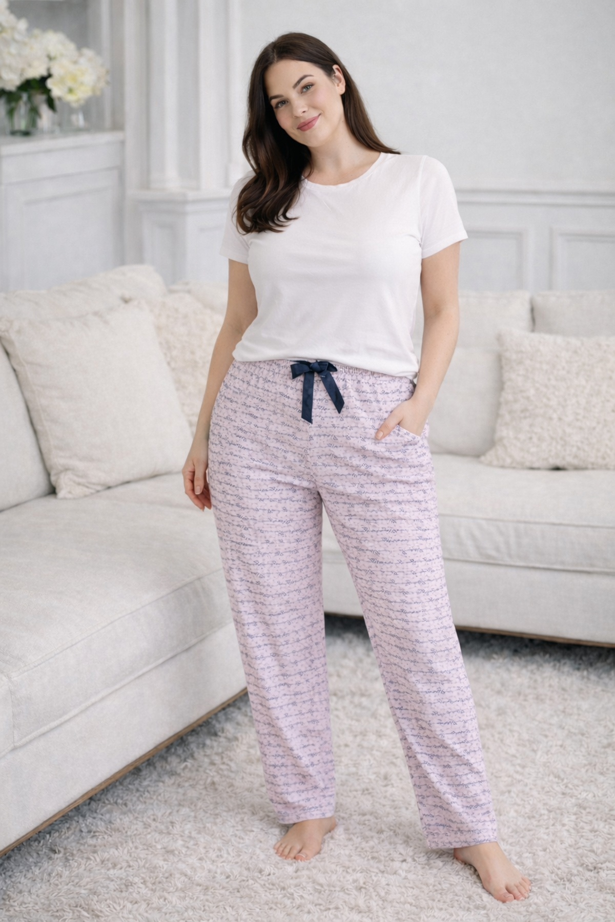 Kadın Viskon Kumaş Penye Tek Pijama Alt 02 Pudra01