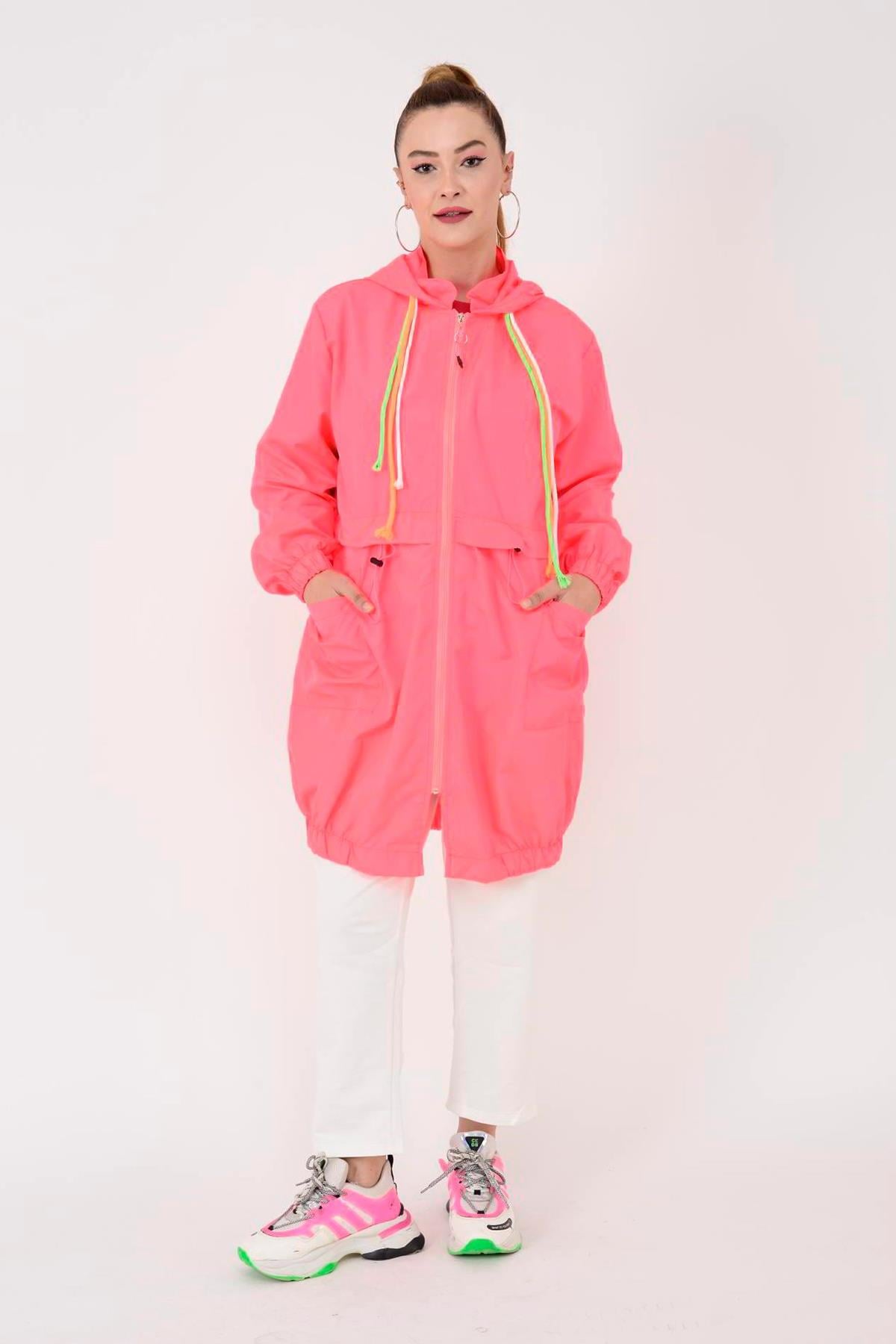 Kadın Yağmurluk Ceket Kap 2069 Neon Pembe